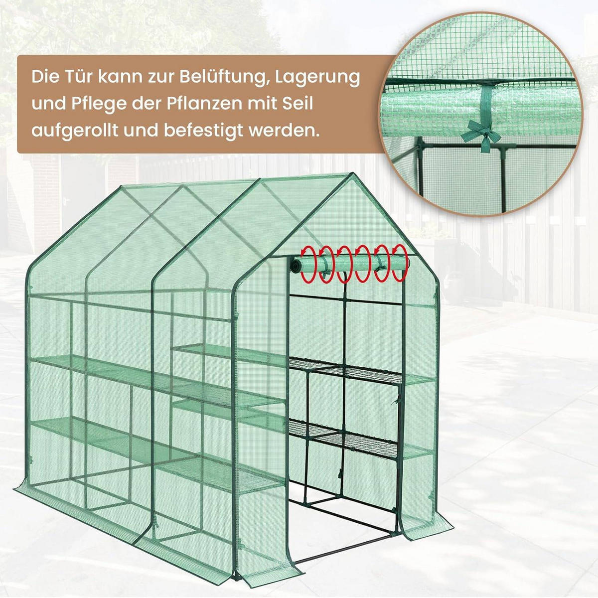 FOLIENGEWÄCHSHAUS, für Frühbeet Gemüse Blumen, 143 x 195 x 215 cm - Grün, Textil/Metall (143/195/215cm) - Woltu