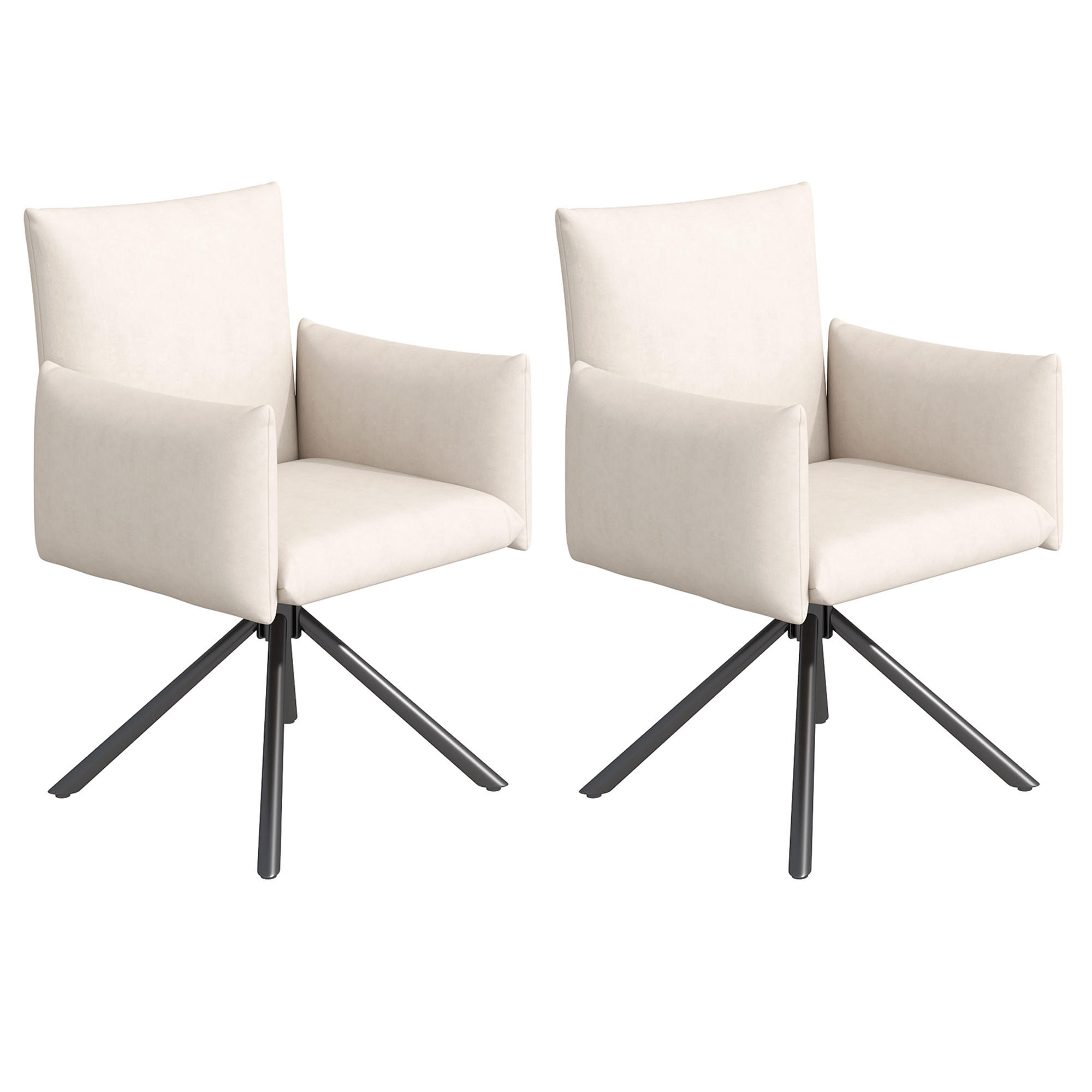 JÍDELNÍ ŽIDLE sada 2 ks, otočné s područkami, sametové čalounění, kovová podnož - béžová, textil (60/88/60cm) - Urban Meuble