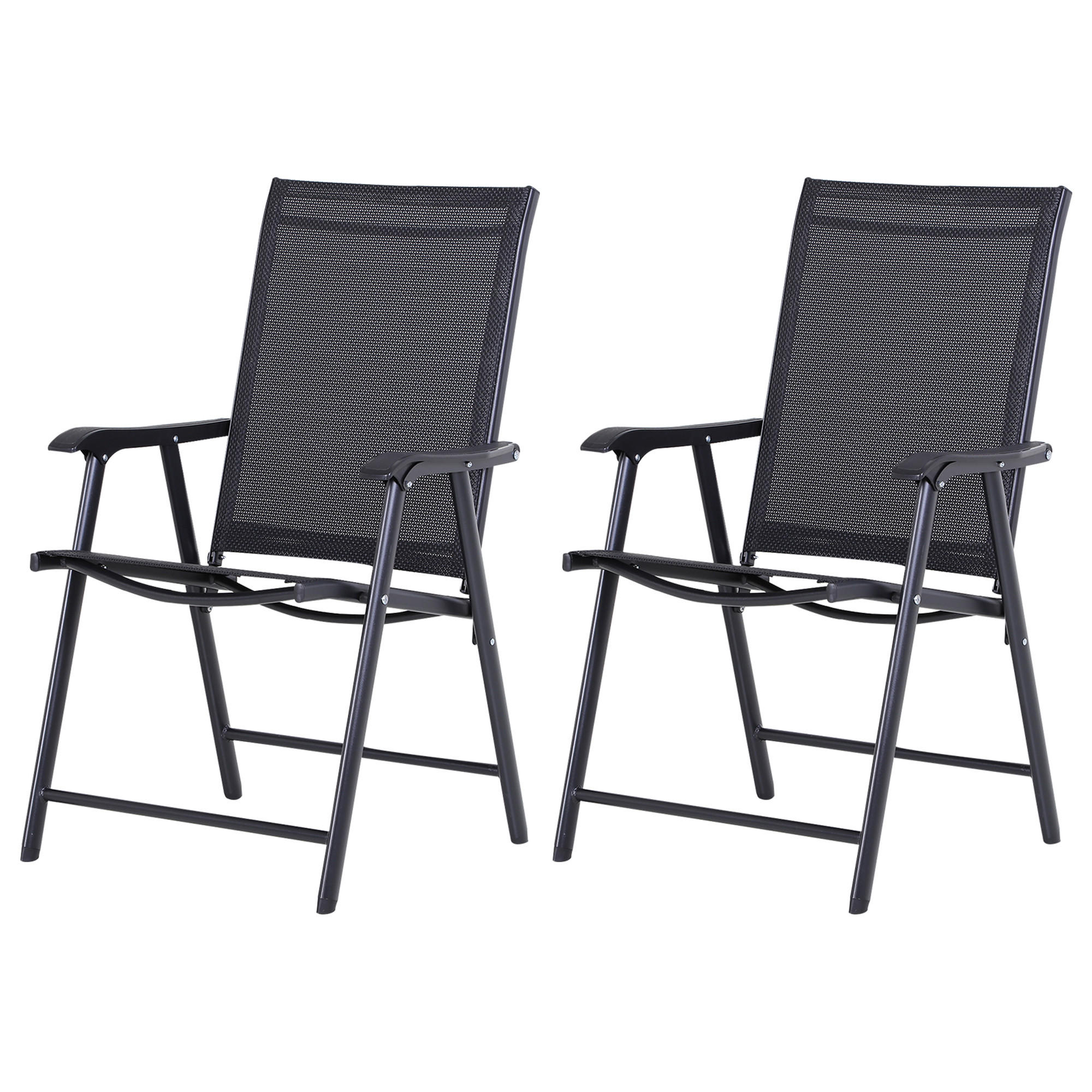KLAPPSTUHL mit Armlehne 2er-Set Campingstuhl Angelstuhl Metall Schwarz - Schwarz, Textil/Metall (64/94/58cm) - Outsunny