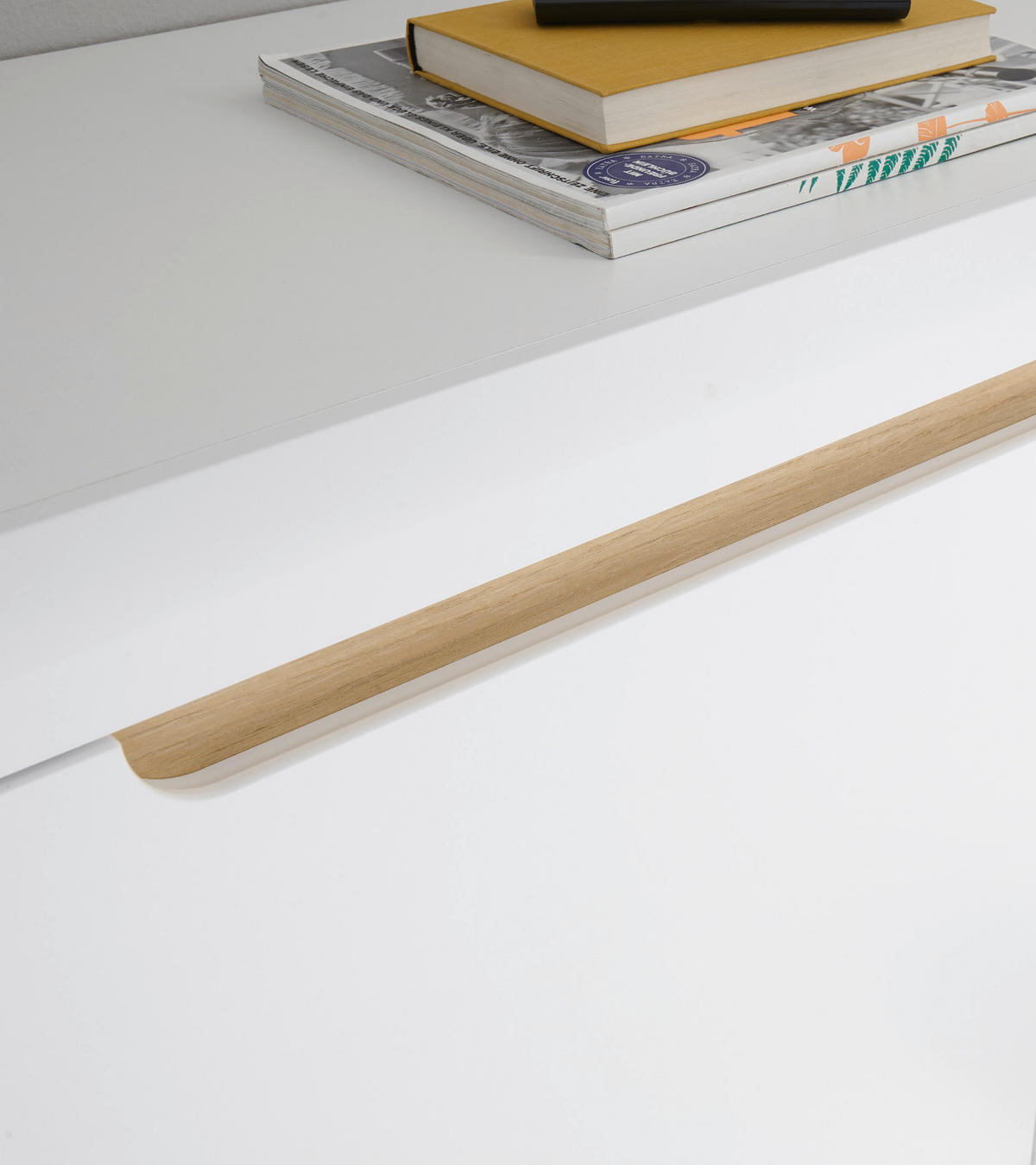 WOHNWAND 4-teilig weiß matt, Eiche, skandinavisch 360 cm, Schrankwand mit Soft-Close-Funktion - Eichefarben/Weiß, Glas/Eichenholz (360/197/40cm) - Furn.Design