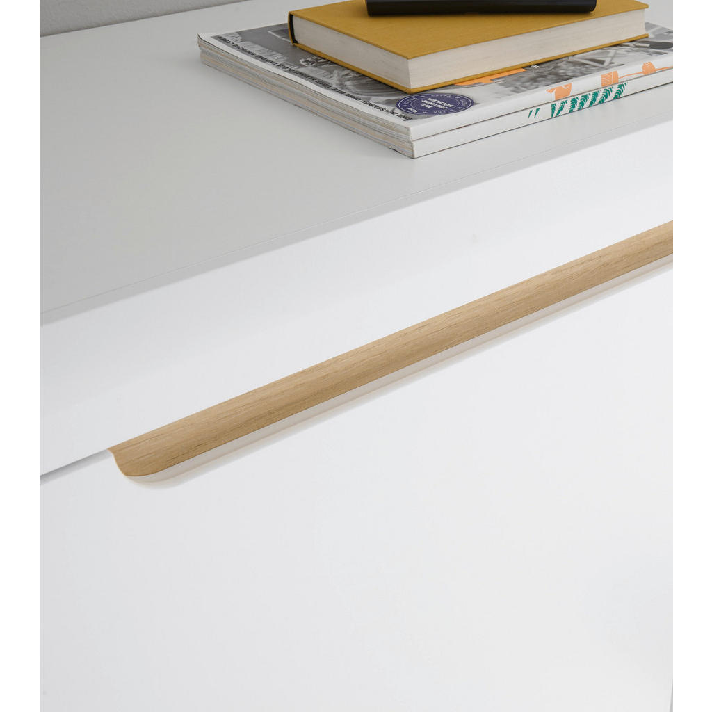 Thumbnail - Furn.Design Wohnwand, Weiß, Eiche, Holzwerkstoff, Nachbildung, Echtholz,Eiche, Holz Optik, Uni, 4 Fächer, 3 Schubladen, ...