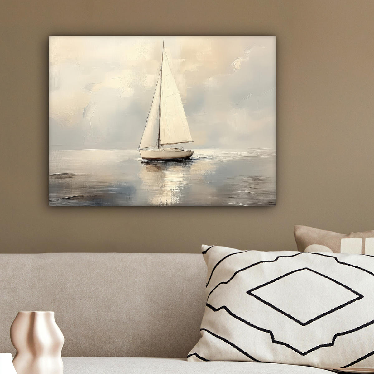 LEINWANDBILD Segelschiff - Meer - Bewölkt 40x30 cm - Creme, Textil (40/30cm) - MuchoWow