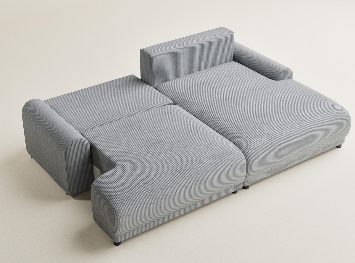 ECKSOFA MIT SCHLAFFUNKTION Tallin Hellgrau Samtstoff - Blaugrau/Schwarz, Holz/Holzwerkstoff (240/145cm) - Maison de Reve