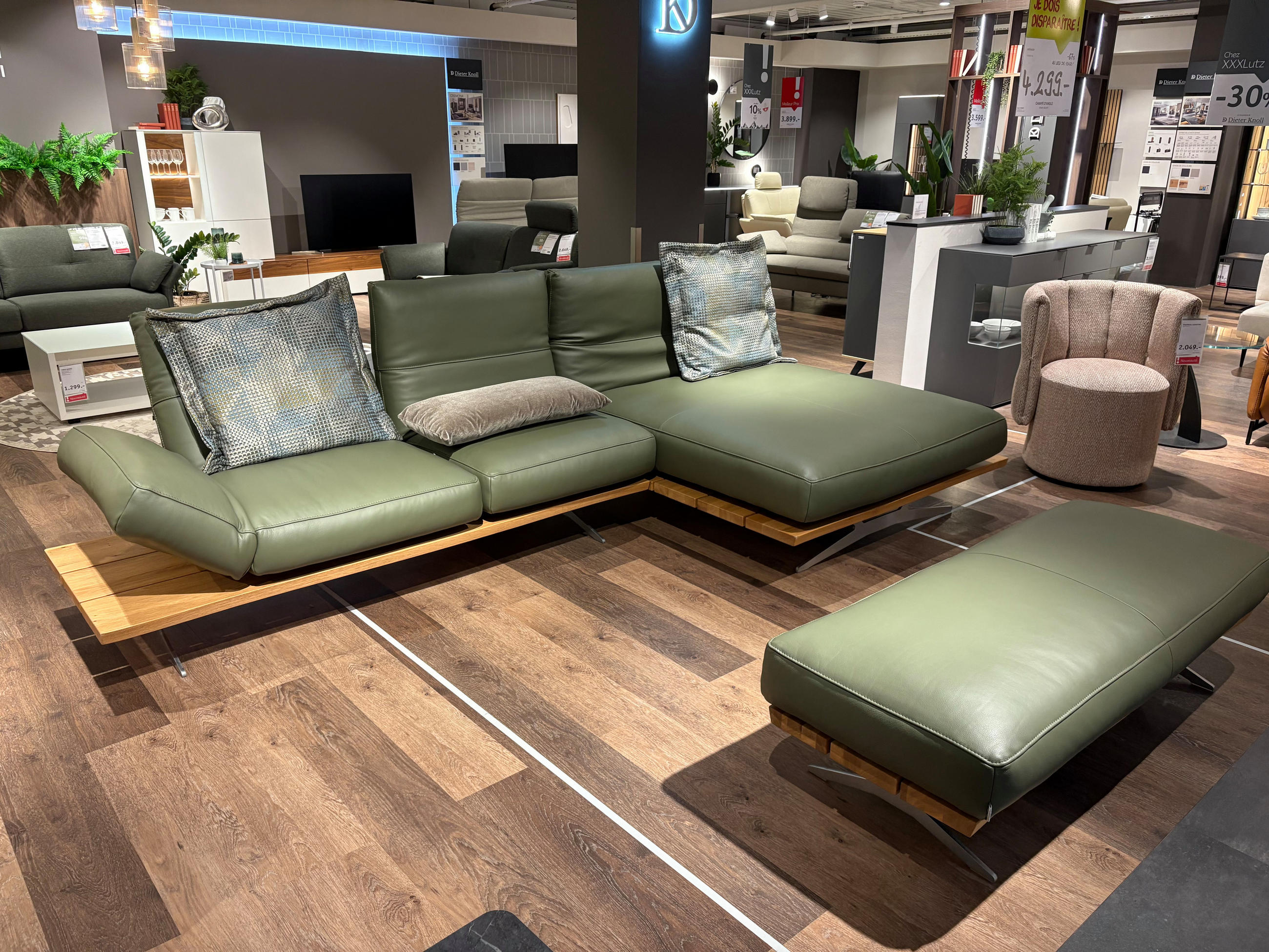 Canapé d'angle en cuir vert 320x157cm - Ambiente