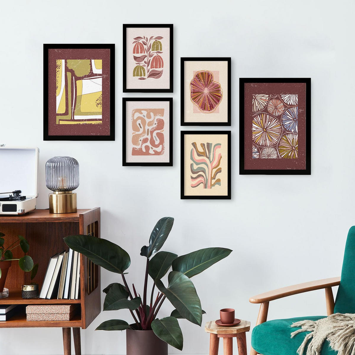 POSTER Set Mit 6 Drucken Mit Bürgersteig In Der Sammlung Ethnischer Stil A3 & A4 Schwarzer Rahmen - Schwarz, Papier (29/3cm) - Nacnic