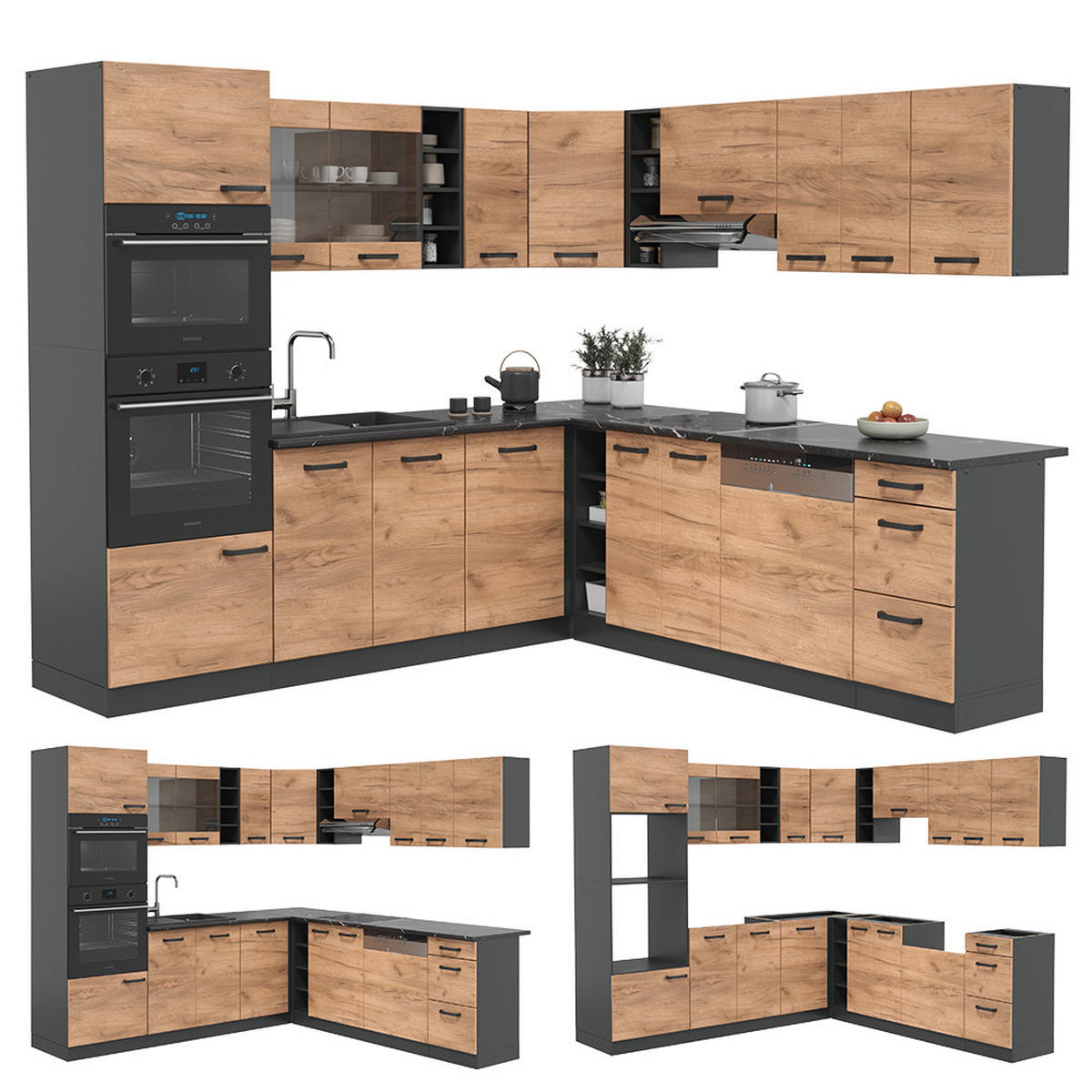 ECKKÜCHE R-Line Goldkraft Eiche/Anthrazit 237 x 60 cm ohne Arbeitsplatte - Anthrazit/Eiche Wotan, Holzwerkstoff (247/81.6/46cm) - Vicco