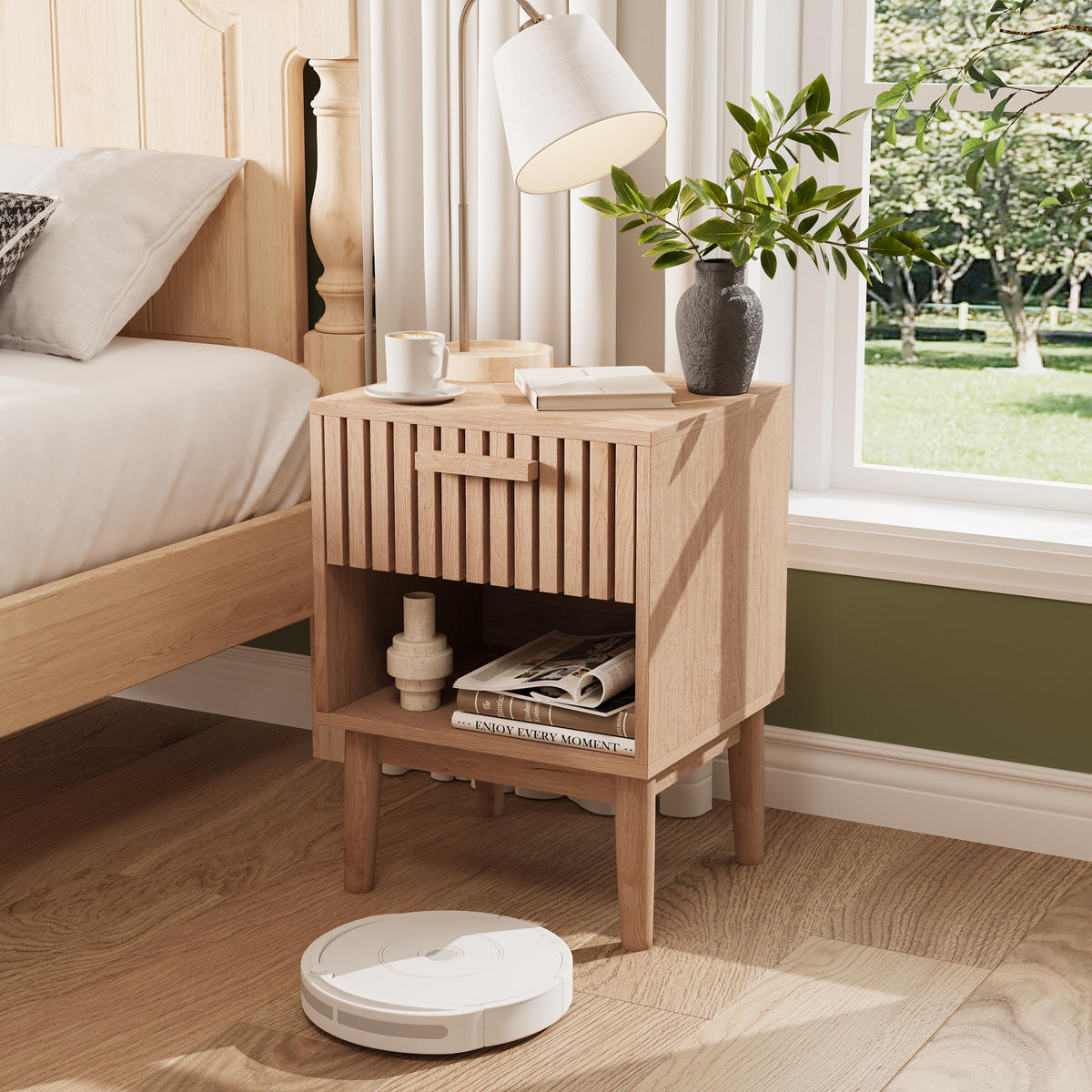 NACHTTISCH 2er Set Holzoptik Schubladen Ablage 40x35x55 cm - Naturfarben, Holz (35/55/40cm) - LEBENLANG