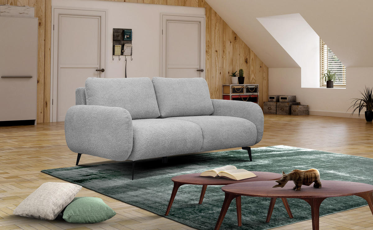 SOFA FEBE 3-Sitzer, hellgrau - Hellgrau/Schwarz, Holz/Textil (190/82/96cm) - Courtois Laville