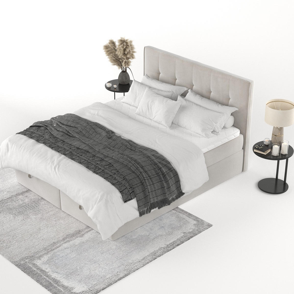 BOXBETT Tivra 160/200 cm Hellbeige im Paros Stoff - Beige/Schwarz, Holz/Holzwerkstoff (160/200cm) - AltaBeds