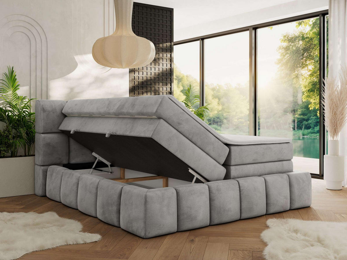 BOXSPRINGBETT NIRA KING 140/200 Hellgrau Velvet - H3 - Hellgrau, Holz/Textil (140/200cm) - MKS