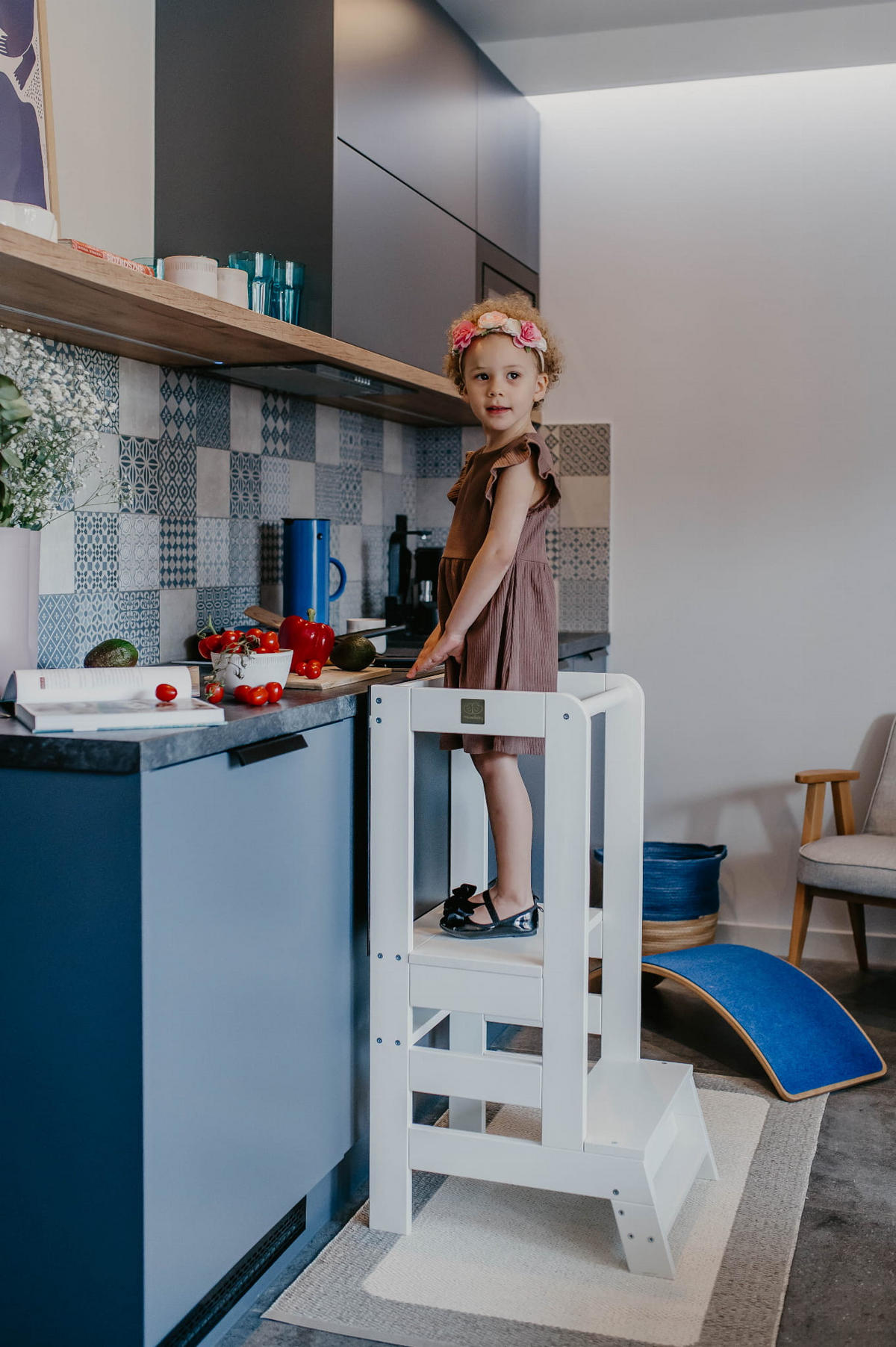 LERNTURM mit Tafel für Kinder, Natur Holz, Weiß - Weiß, Holz (39/90/90cm) - MeowBaby