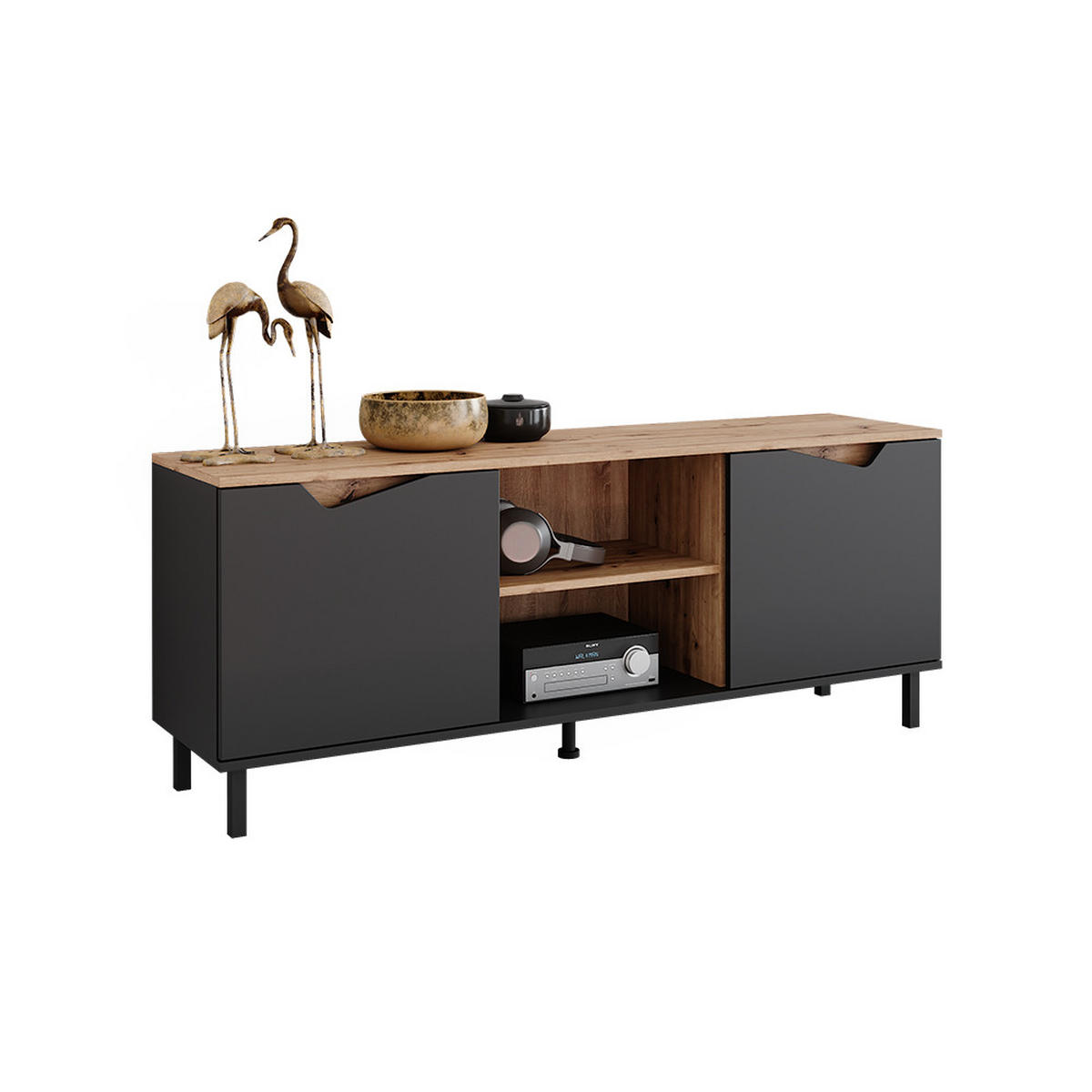 NÍZKÝ NÁBYTEK POD TELEVIZI Marelle Antracit/Artisan - světle šedá/antracitová, kompozitní dřevo (150/60/38cm) - Vicco