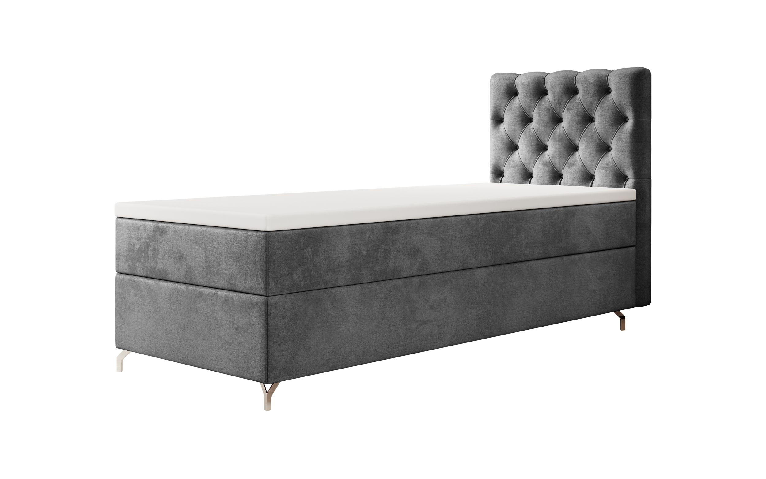 BOXBETT CHESTER P mit Matratze H3, Bonell und Topper 90x200 Monolith 92 - Grau, Textil (120/200cm) - Bedante