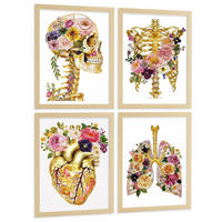 POSTER Set aus 4 Anatomie Mensch Drucke und Wandbilder mit Schädel Skelett Herz und Goldene Lungen Medizinische Wanddekoration Größe Rahmenlos A3 - Klar, Papier (29.7/42/3cm) - Nacnic