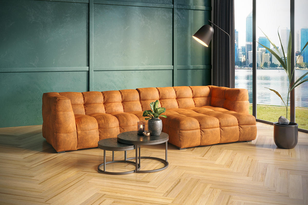 ECKSOFA RIO Gold Velvet - Goldfarben/Schwarz, Textil (319/170cm) - KAWOLA