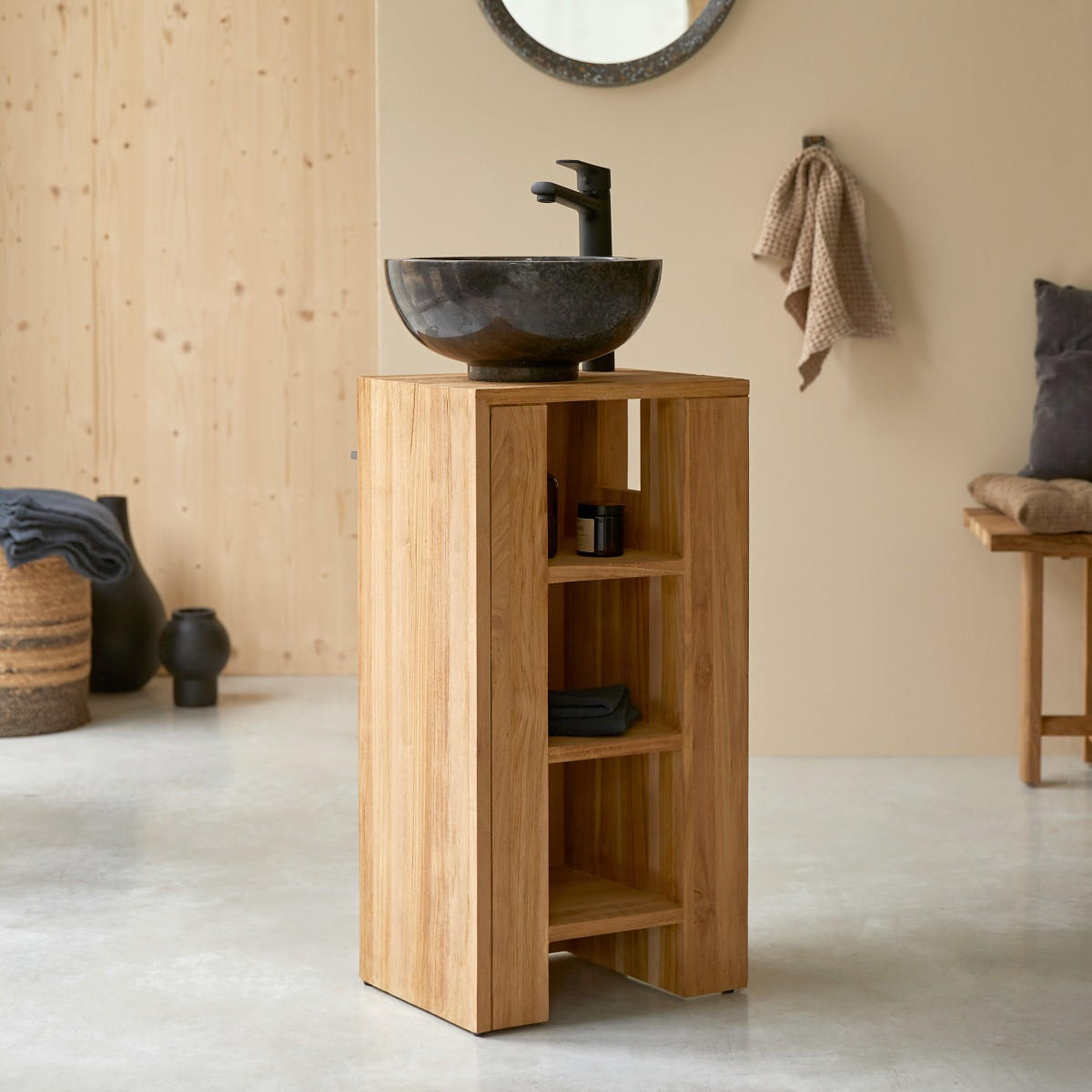 WASCHTISCHUNTERSCHRANK Stelle Natur aus Teak - Naturfarben, Holz (30/78/40cm) - Tikamoon