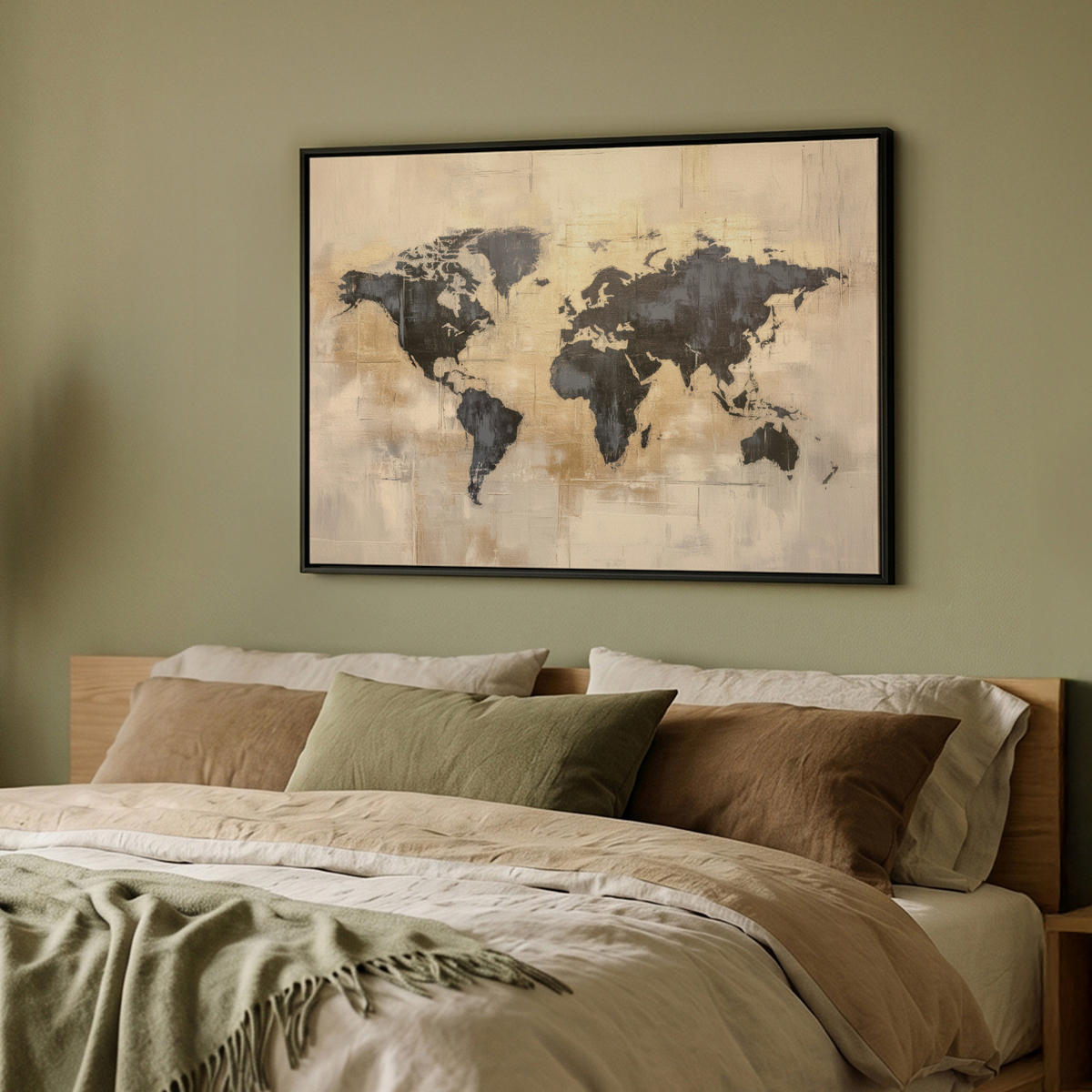 LEINWAND Bilder mit Rahmen - Weltkarte - Gold - Schwarz - Abstrakt - 100x70 - Kupferfarben, Textil (100/70cm) - MuchoWow