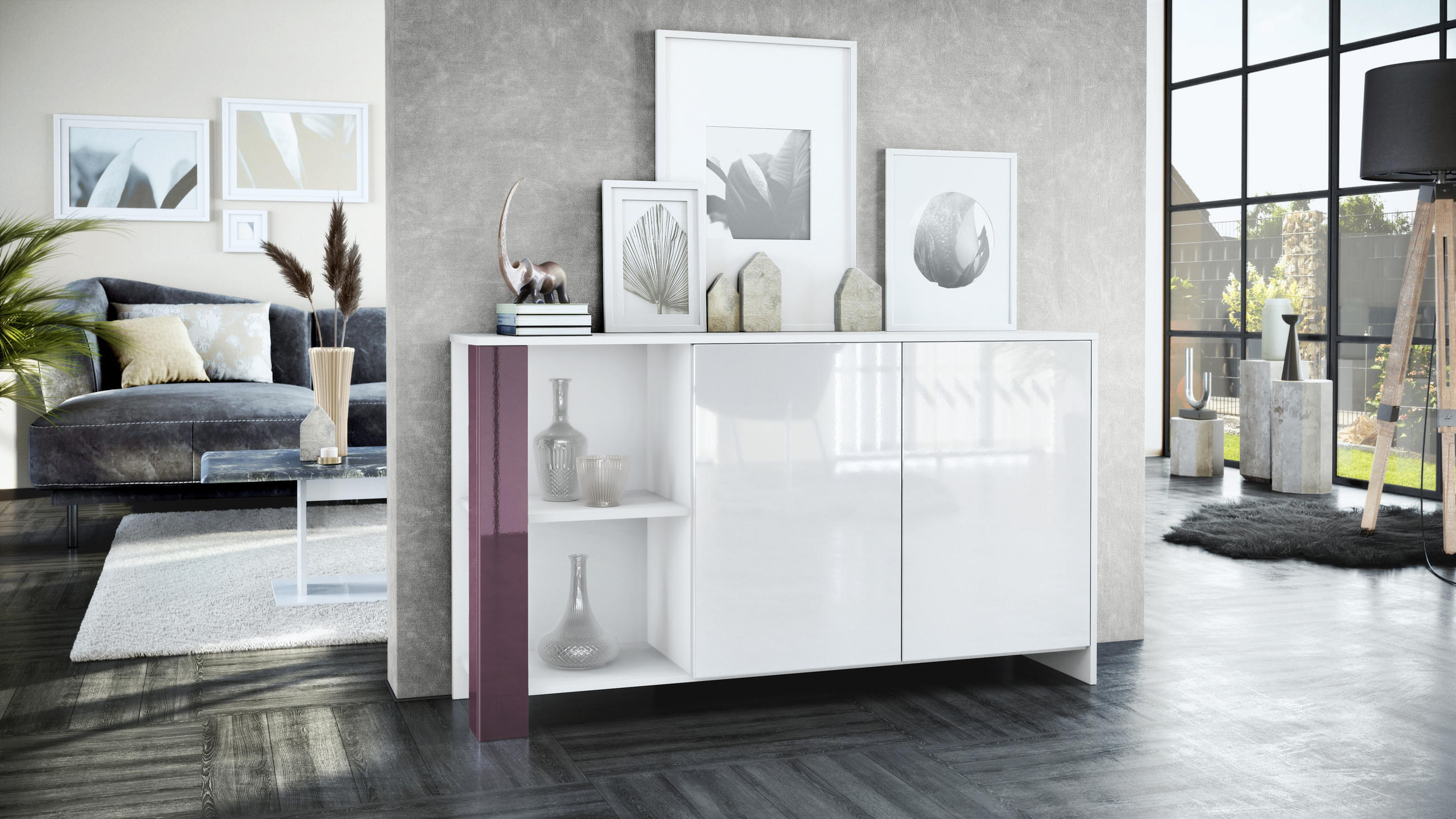 SIDEBOARD Canto Brombeer Hochglanz - Brombeere, Holzwerkstoff (143/81/36cm) - Vladon