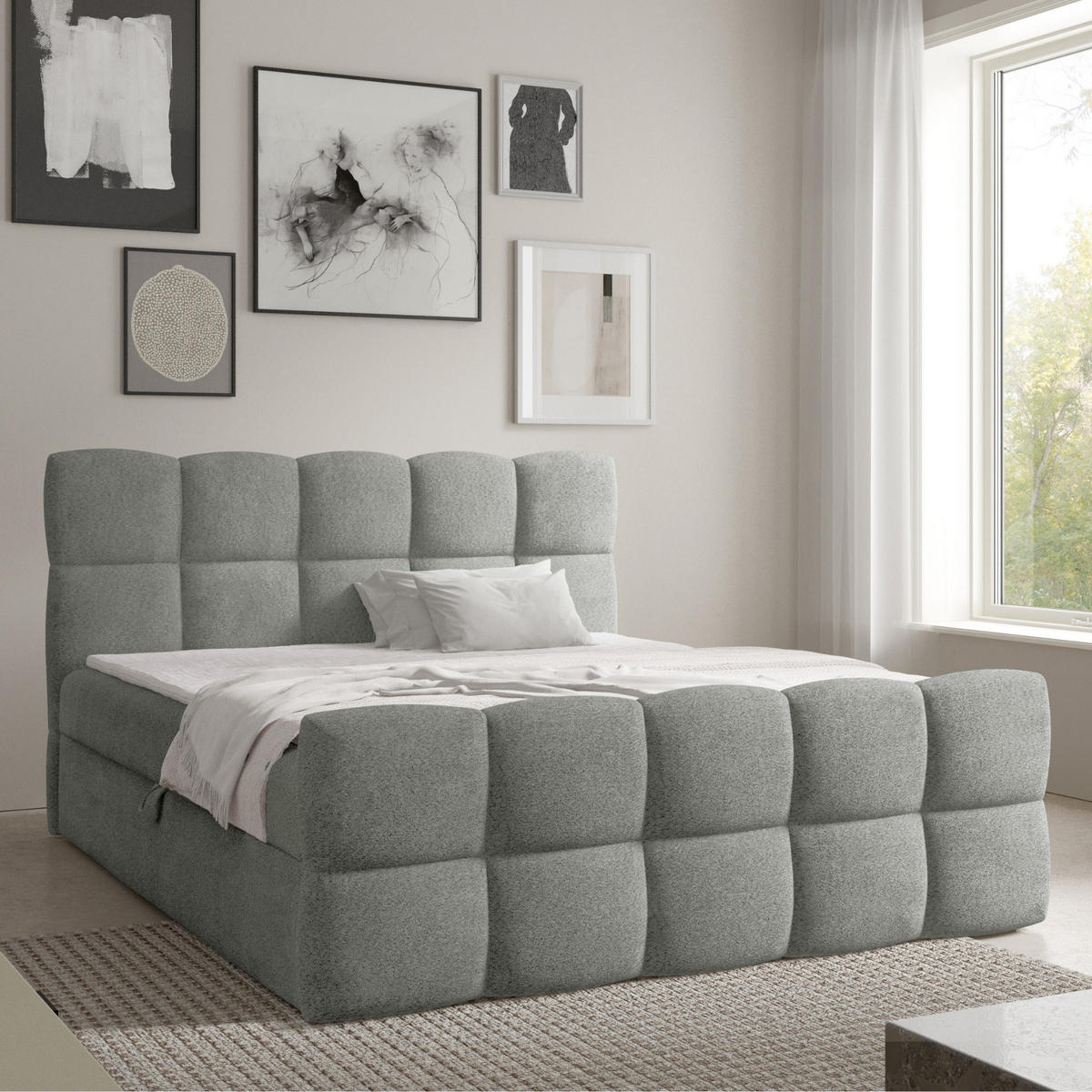 BOXBETT mit zwei Stauräumen 140x200 cm in Grau - Grau, Textil (140/200cm) - Home Collective