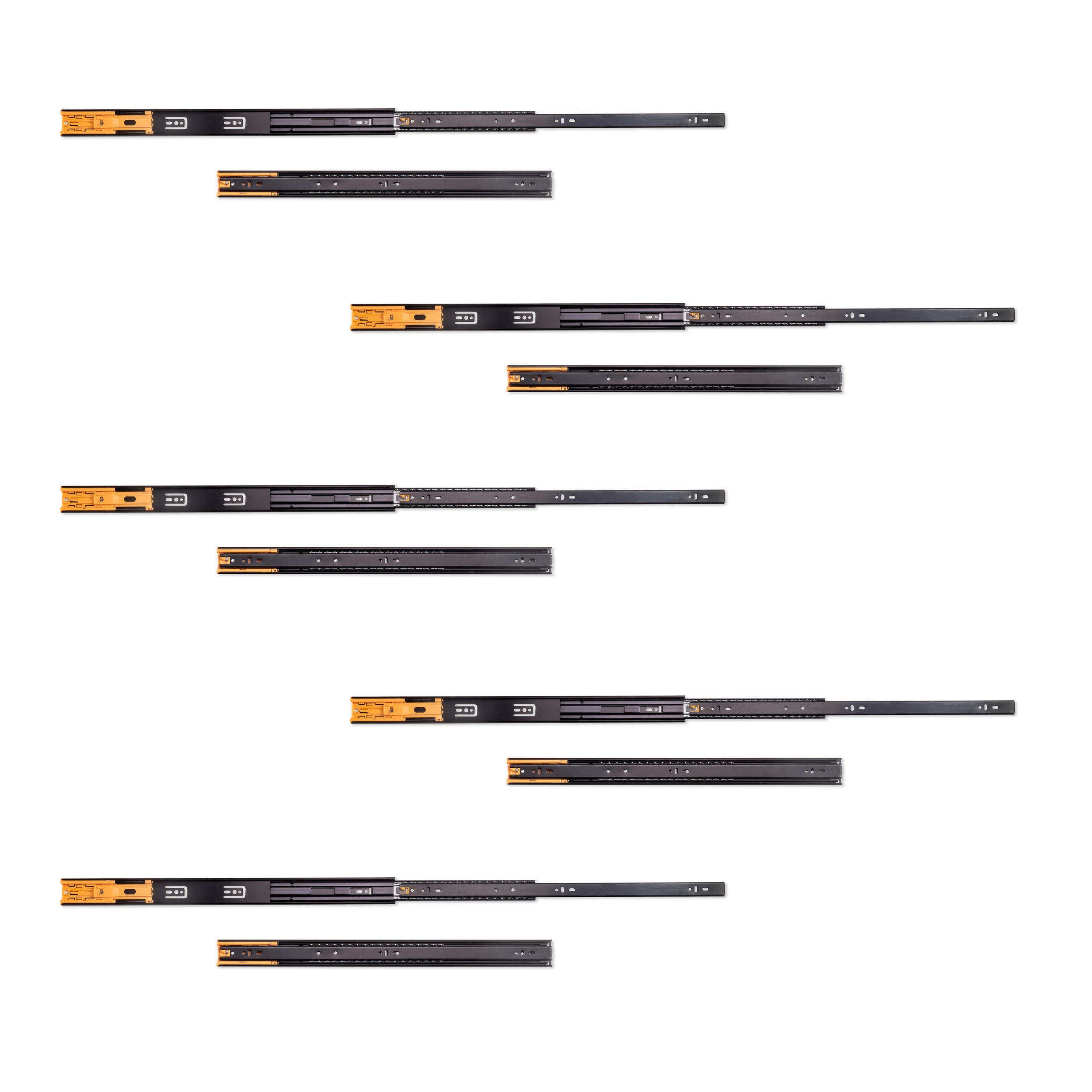 KUGELFÜHRUNGEN Höhe 45mm, Tiefe 550mm, Vollauszug, mit Schließautomatik, Schwarz 5er-set - Schwarz, Metall (1.27/5/55cm) - EMUCA