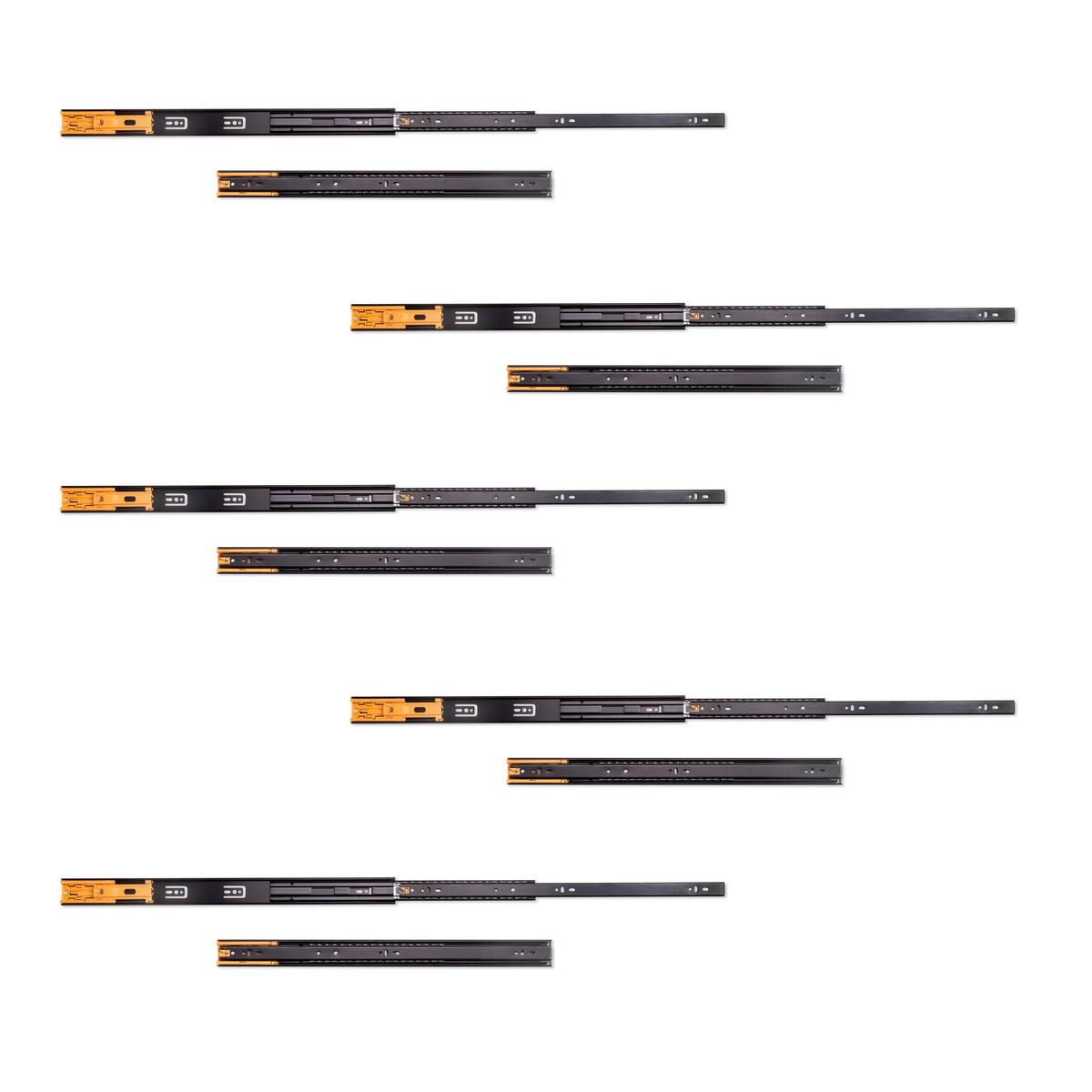 KUGELFÜHRUNGEN Höhe 45mm, Tiefe 550mm, Vollauszug, mit Schließautomatik, Schwarz 5er-set - Schwarz, Metall (15/6/56cm) - EMUCA