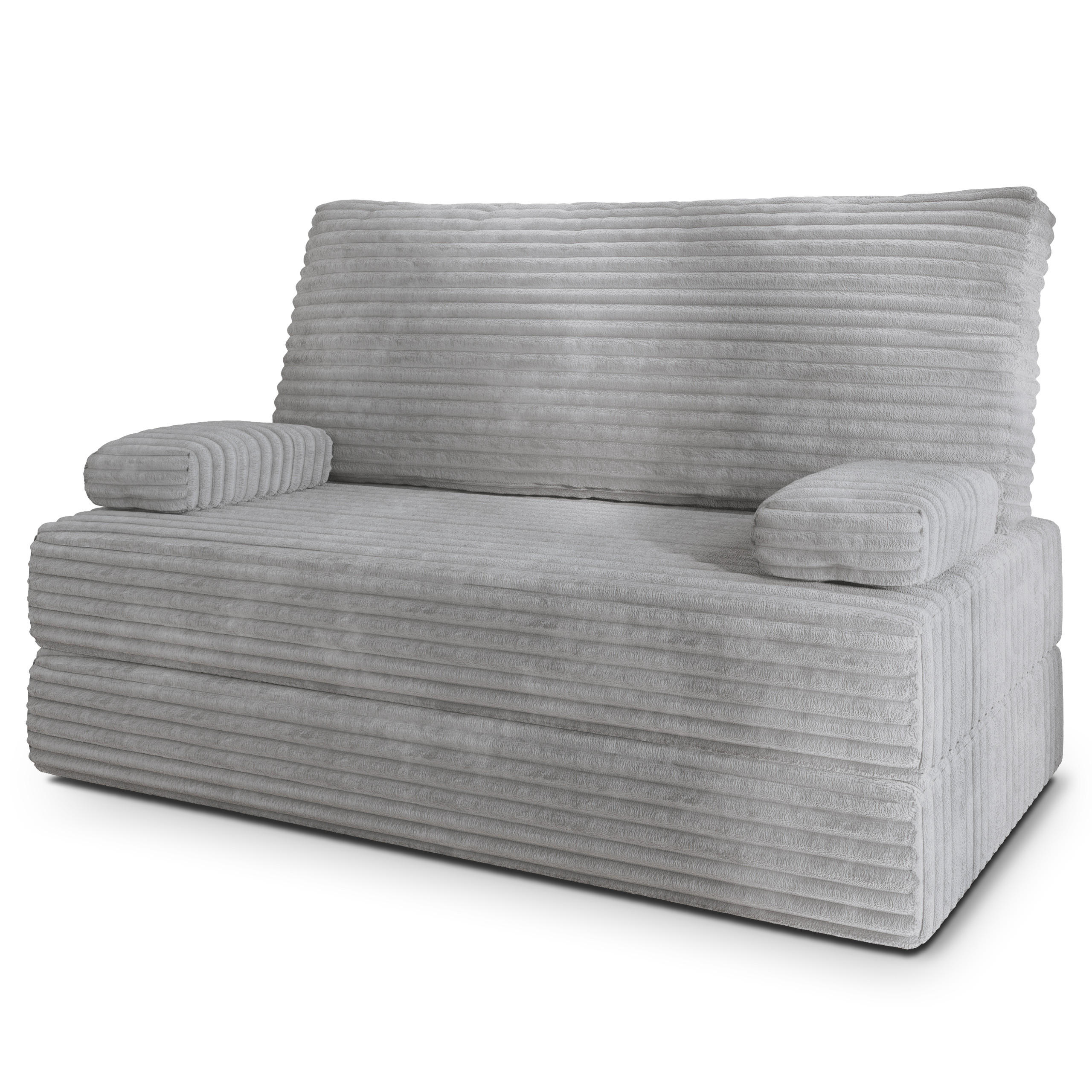 BETTSOFA LADIA aus Schaumstoff Kordstoff Hellgrau Schlaffunktion - Grau, Textil (140/86/60cm) - MASSENO