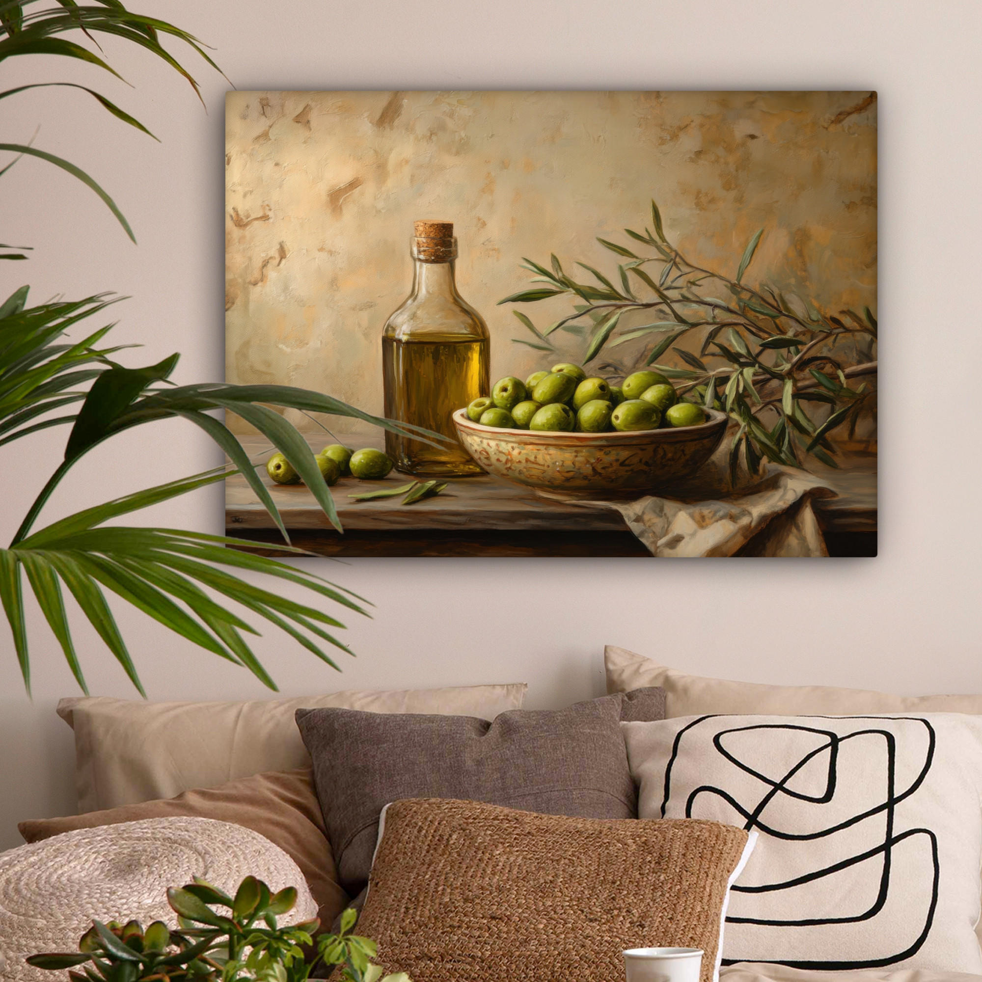 LEINWANDBILD Oliven - Stilleben - Vintage Wandbilder 80x60 cm - Olivgrün, Textil (80/60cm) - MuchoWow