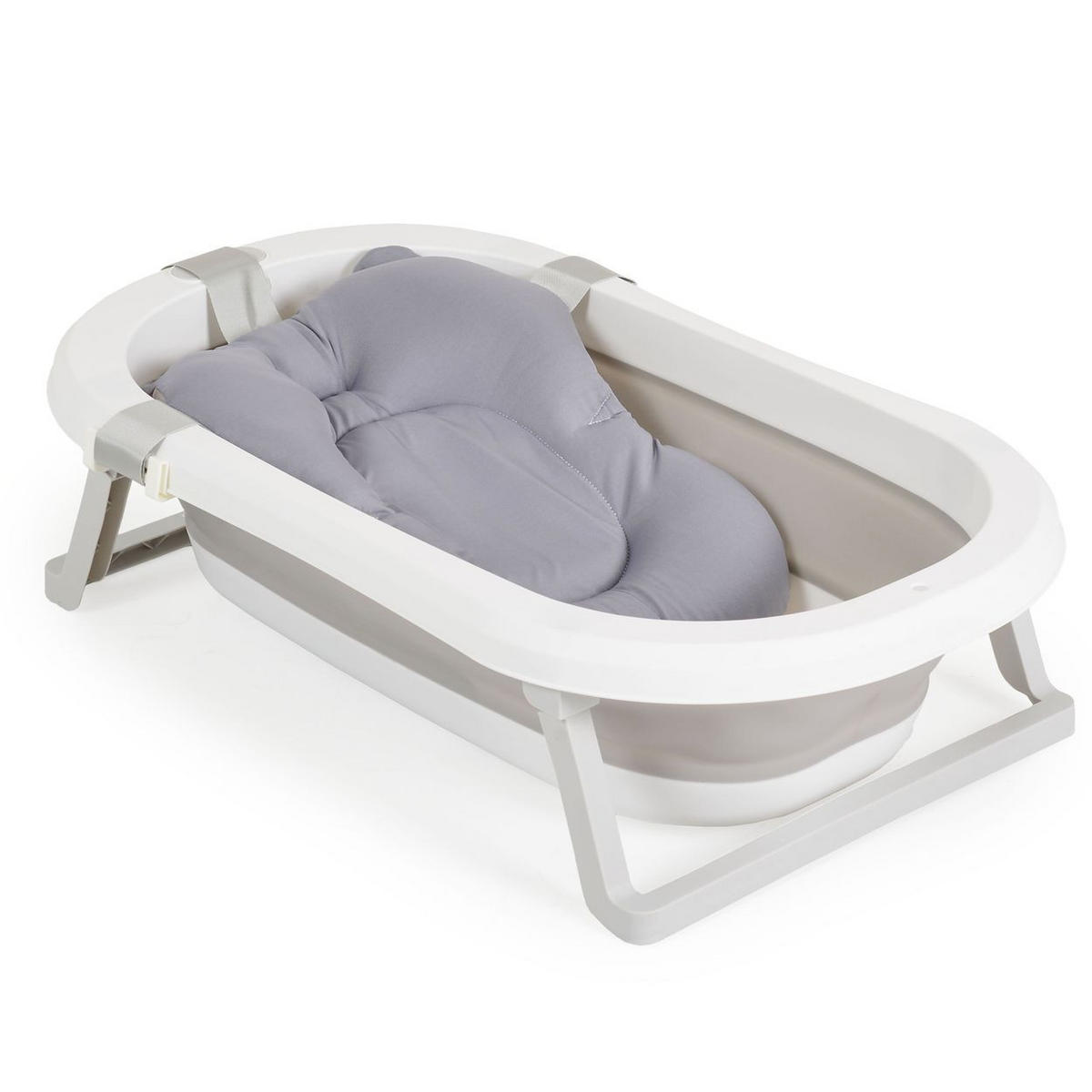 BABYBADEWANNE Palma faltbar grau 3-teilig Badekissen Schwamm Ablaufloch Stöpsel - Grau, Kunststoff (42/74cm) - Moni