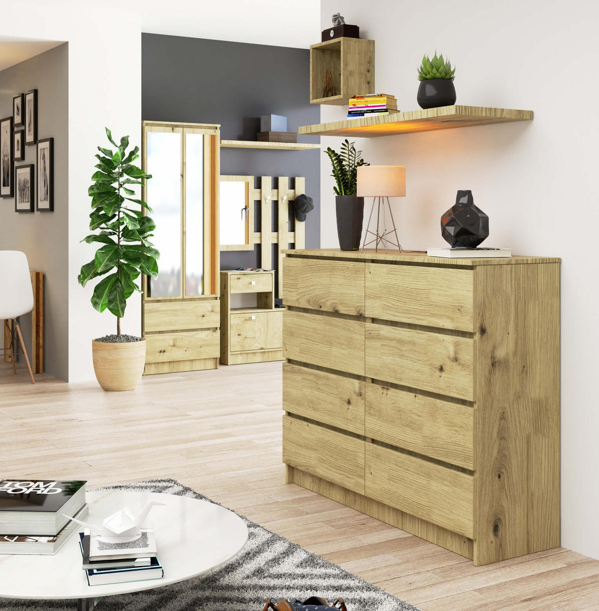 KOMMODE Eiche Artisan 99/120/40 - Eiche Artisan, Holzwerkstoff (120/99/40cm) - RAUMHIRSCH FURNITURE