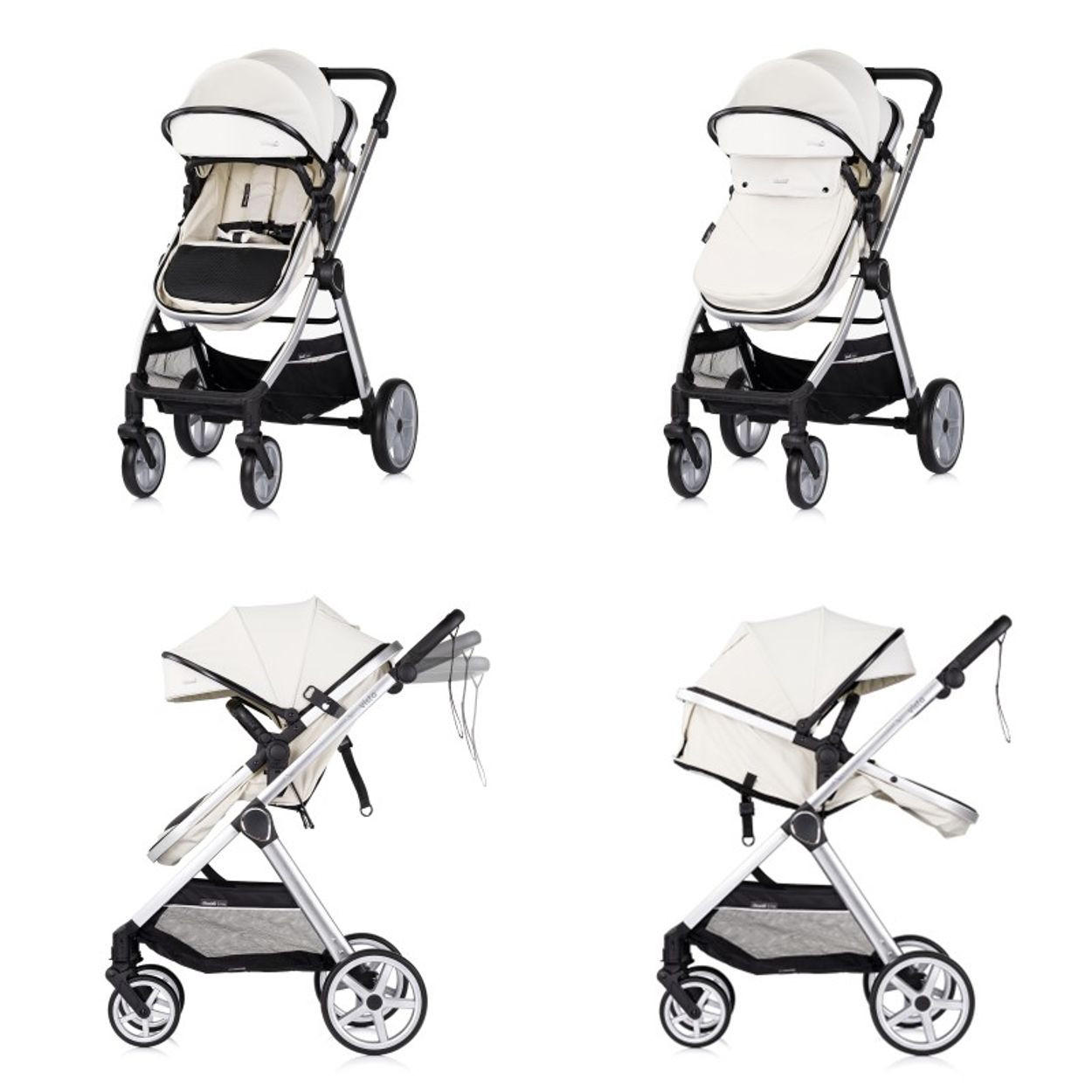 KINDERWAGEN 2 in 1 Vista weiß Wickeltasche, Fußabdeckung, Korb, Gurt - Weiß, Metall (90/63/108cm) - Chipolino