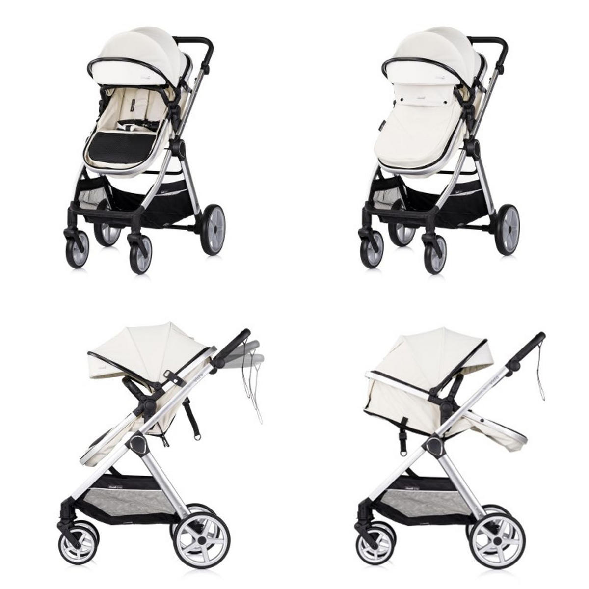 KINDERWAGEN 2 in 1 Vista weiß Wickeltasche, Fußabdeckung, Korb, Gurt - Weiß, Metall (90/63/108cm) - Chipolino