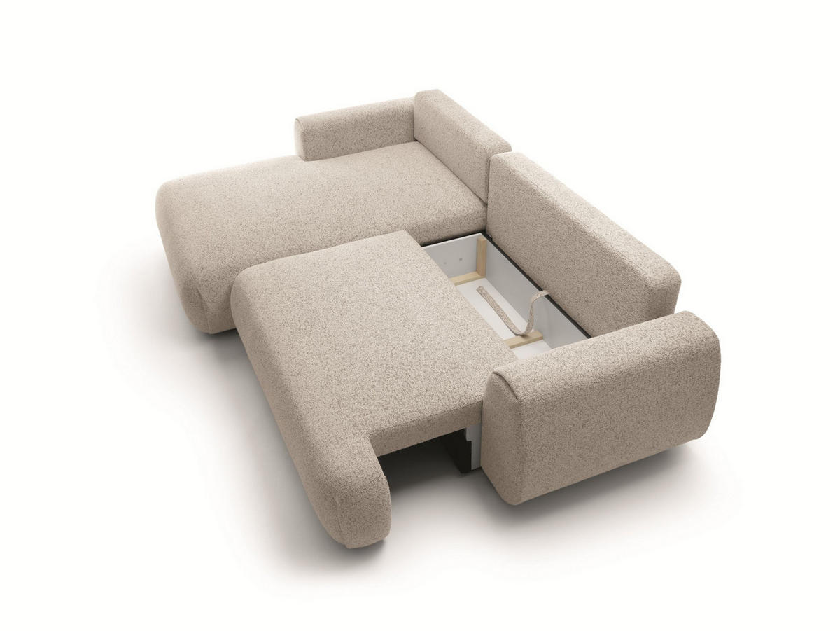 ECKSOFA ZEST Grau Geflochtener Stoff mit Schlaffunktion - Grau, Holz (270/167cm) - MASSENO