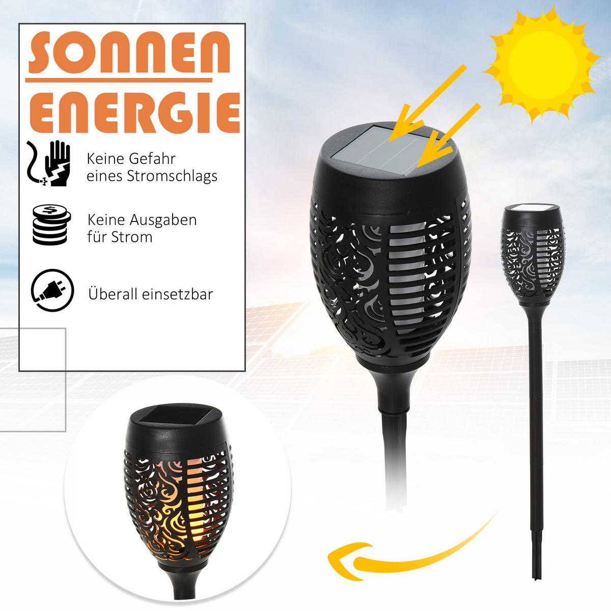 SOLARLEUCHTE, Schwarz, Kunststoff - Schwarz, Kunststoff (12/12/72cm) - Outsunny