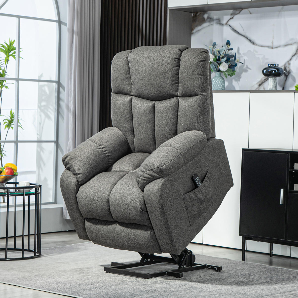 FERNSEHSESSEL mit Aufstehhilfe Elektrisch Relaxsessel mit Liegefunktion - Dunkelgrau, Textil (95/107/92cm) - HOMCOM
