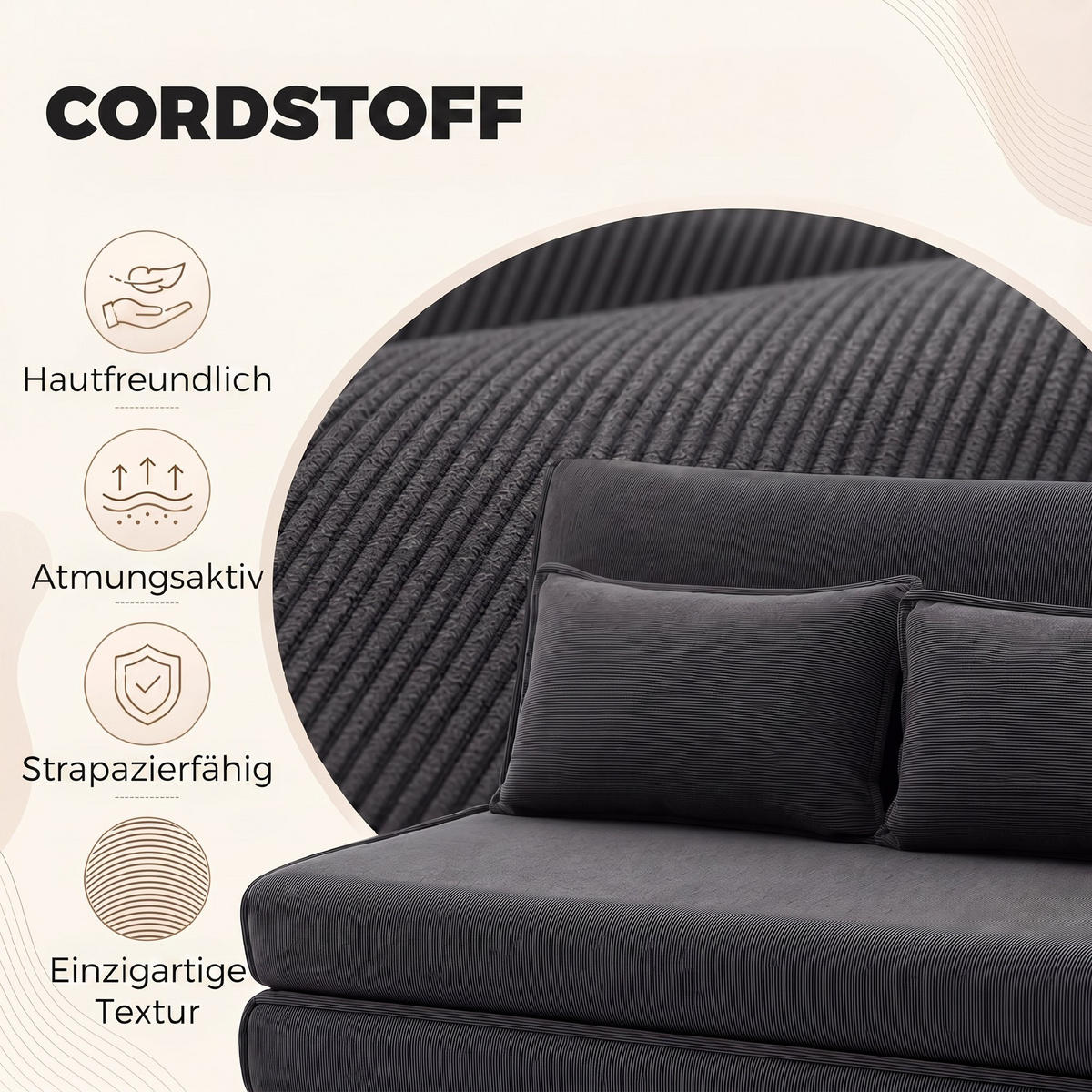 BODENSTUHL Polyester Dunkelgrau - Dunkelgrau, Textil (208/13/135cm) - HOMCOM
