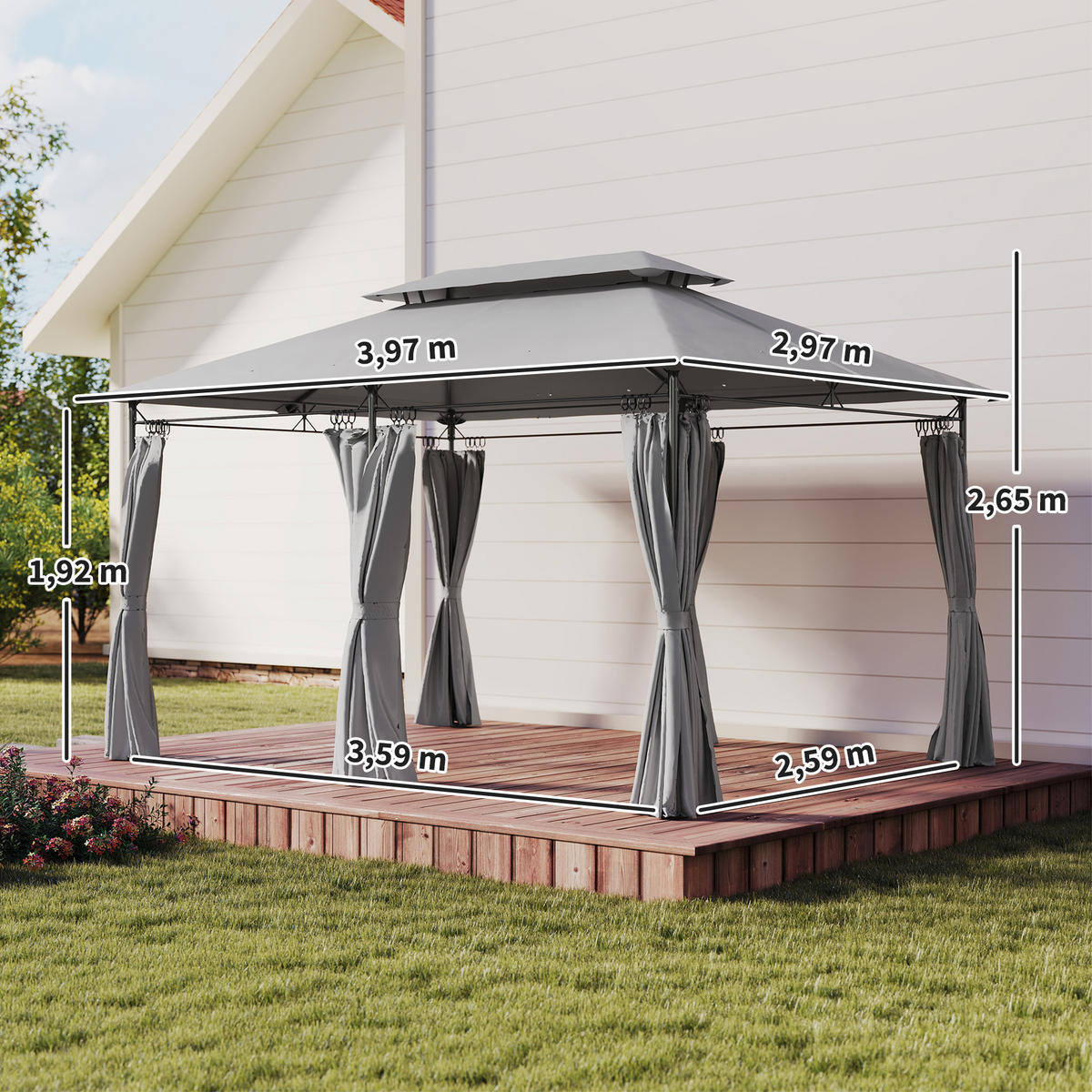 PAVILLON Metall Polyester Dunkelgrau - Dunkelgrau, Textil/Metall (297/273/397cm) - Outsunny