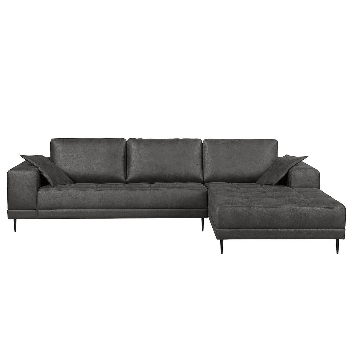 ECKSOFA mit Ottomane - Antiklederlook - Grau, Textil (282/167cm) - home24