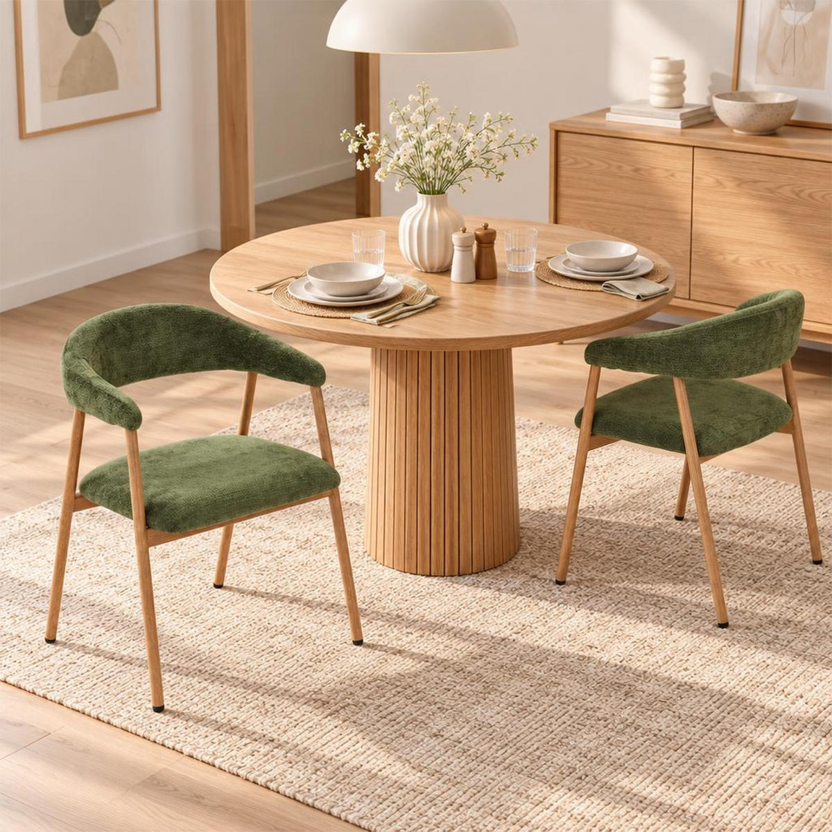 ESSZIMMERSTÜHLE 2er-Set, gepolstert, Chenille, Metallbeine in Holzoptik, Grün - Grün, Textil (61/80.5/59cm) - Meubles Cosy