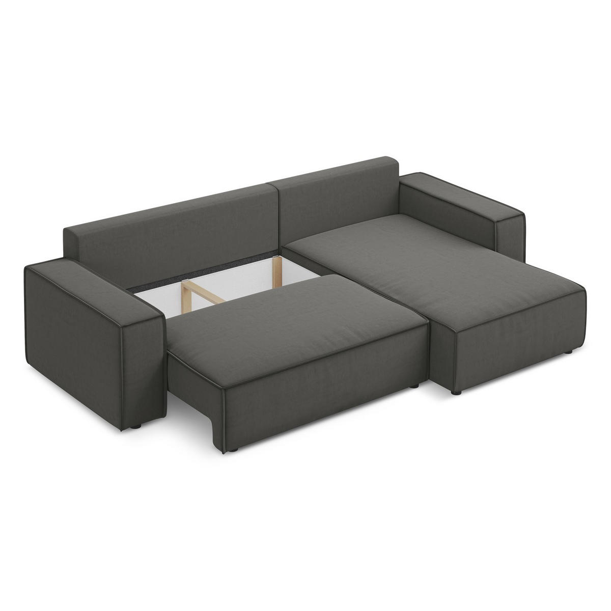 ECKSOFA mit Schlaffunktion Samt Stoff Grau - Dunkelgrau/Schwarz, Kunststoff/Textil (290/185cm) - LaMiaSofa