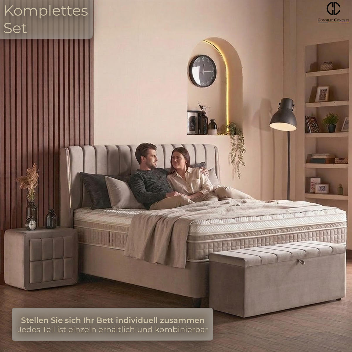 NACHTTISCH BRISE 55/42/51 cm, Greige, zwei Schubladen - Greige/Schwarz, Holz/Kunststoff (55/51/42cm) - Consilio Concept