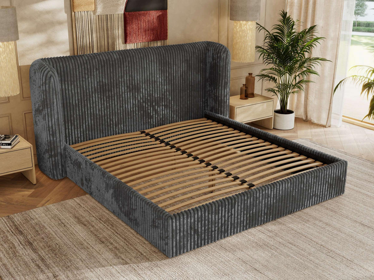 POLSTERBETT EMORA CLASSIC 180/200 - Grau Cord - Schaum-Matratze - Grau, Textil (180/200cm) - MKS