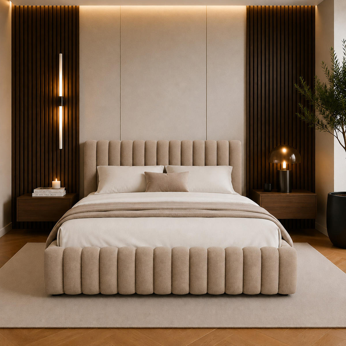 POLSTERBETT BLIVIO 180x200 cm,mit Bettkasten,Lattenrost,Doppelbett,Boxspringbett-Optik-Cappuccino - Taupe, Holz (180/200cm) - Furnistar