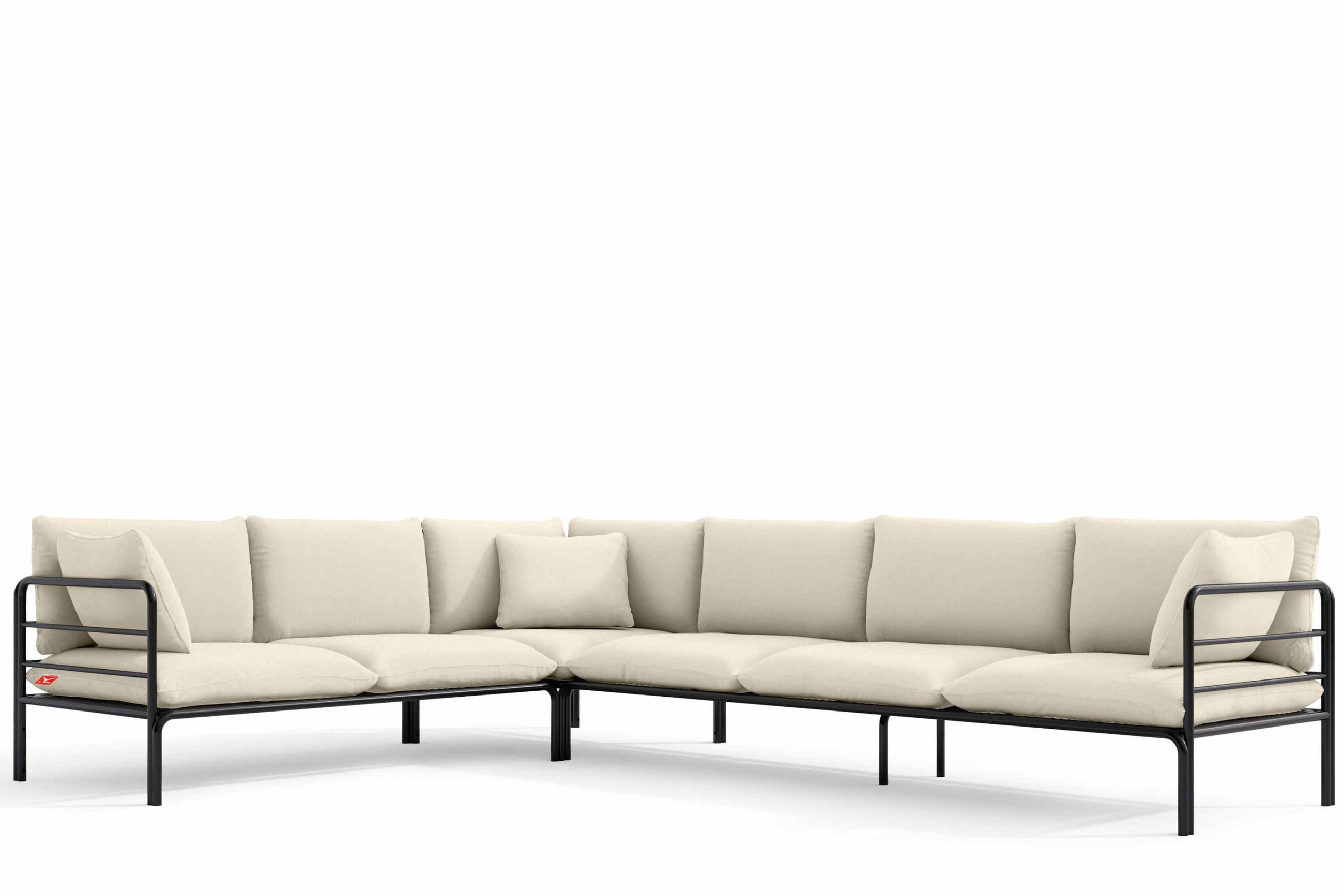 GARTENECKSOFA RAMBE 5-Sitzer mit Kissen, Anthrazit/Cremeweiß - Dunkelgrau/Creme, Textil/Metall (304/80/229cm) - KONSIMO®