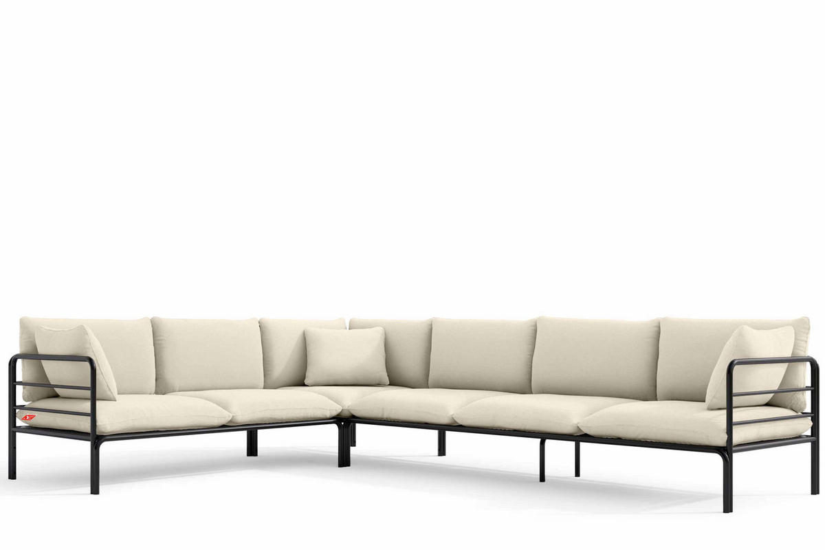 GARTENECKSOFA RAMBE 5-Sitzer mit Kissen, Anthrazit/Cremeweiß - Dunkelgrau/Creme, Textil/Metall (304/80/229cm) - KONSIMO®