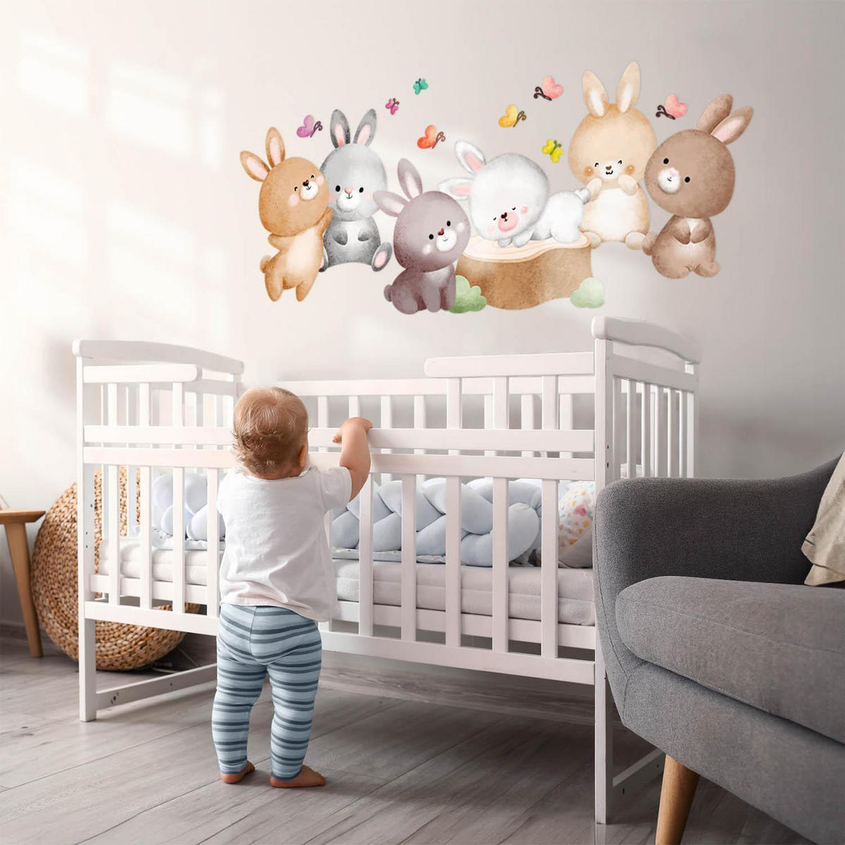 WANDAUFKLEBER 130x161cm - Waldhasen - Multicolor, Kunststoff (130/161/0.1cm) - Wallfluent