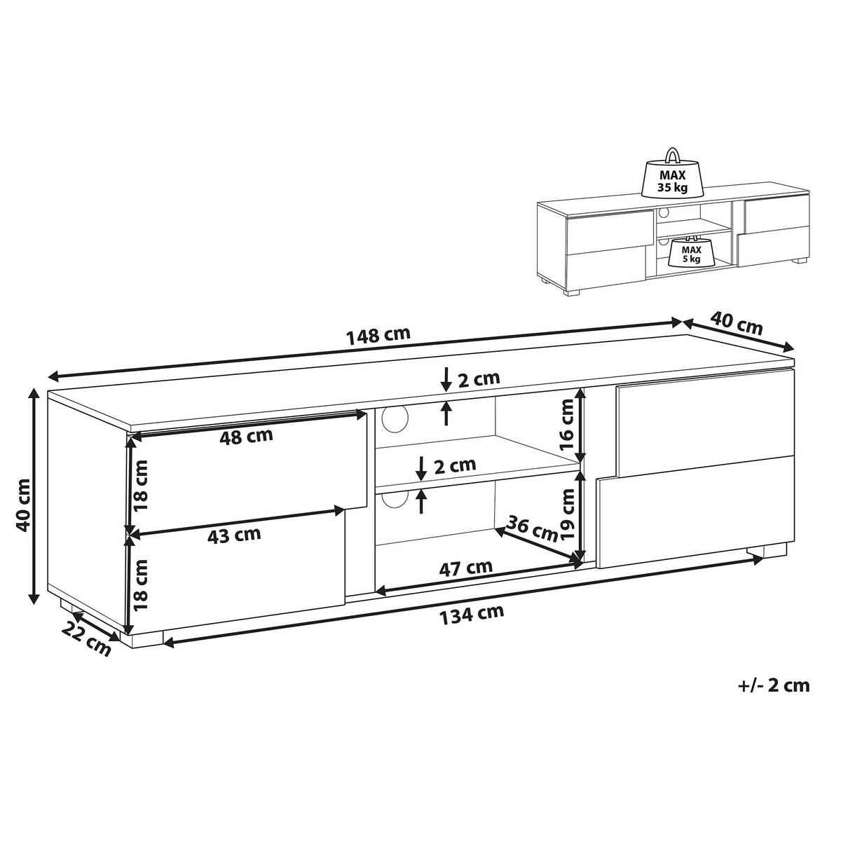 TV-MÖBEL Hellbraun, Schwarz STERLING 40/148/40 cm - Hellbraun, Holzwerkstoff (148/40/40cm) - Beliani