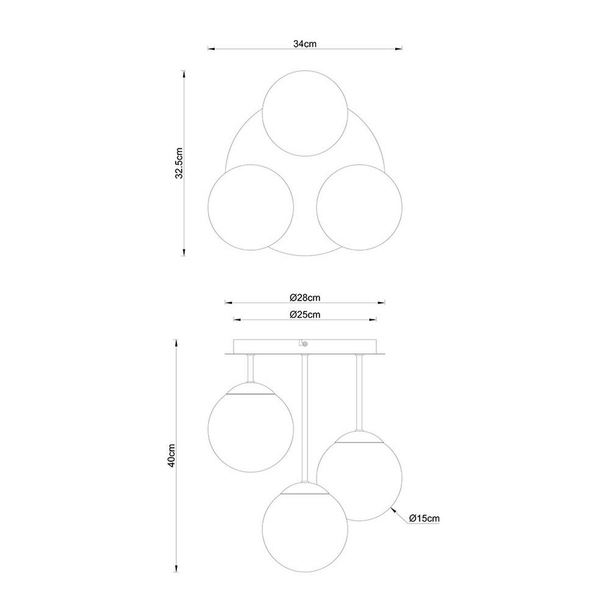 DECKENLEUCHTE HARMON Metall Champagner matt Glas opal 3x E14 - Champagner, Glas (34/32.5/40cm) - Globo Lighting