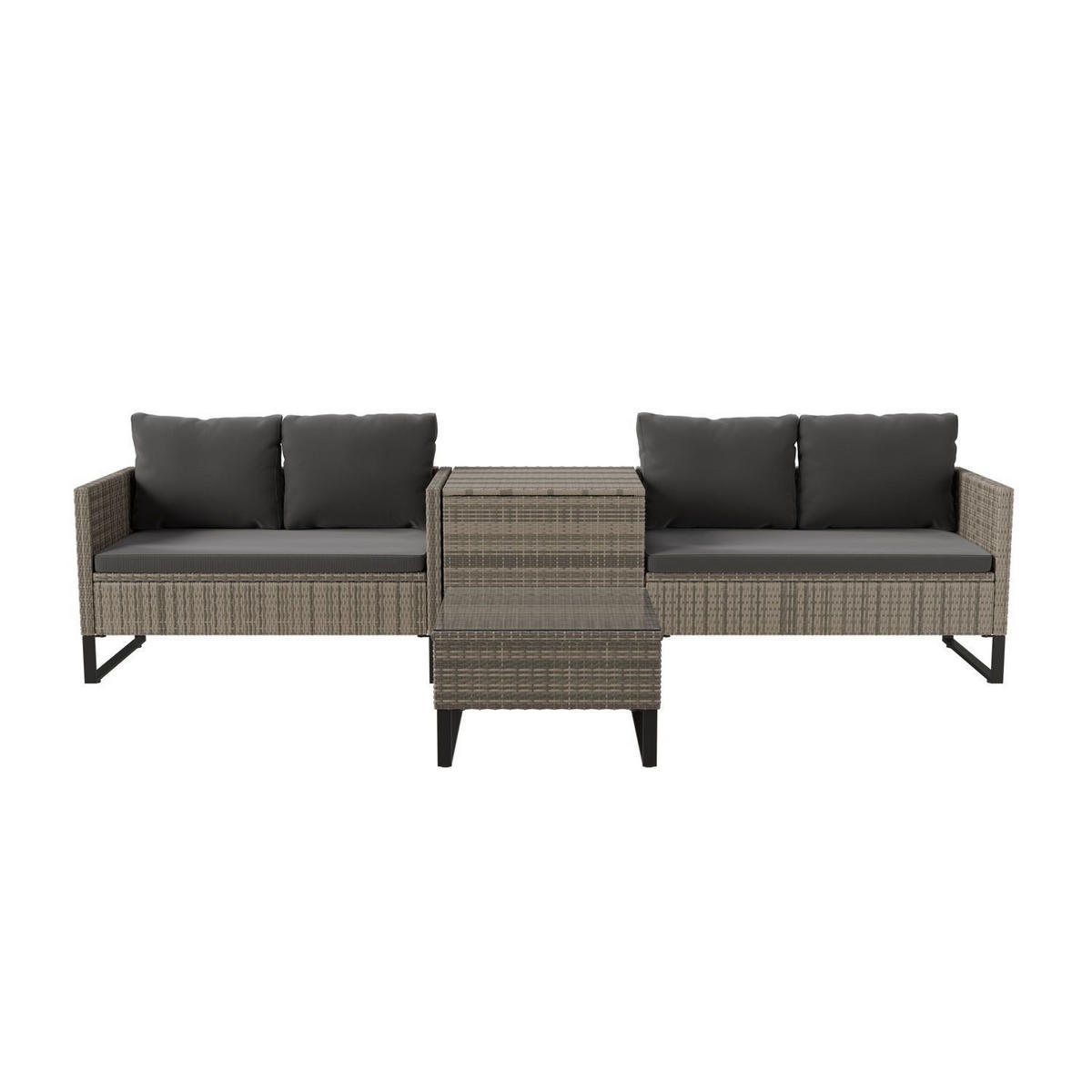 LOUNGEGARNITUR Santorini grau inkl. Abdeckung - Grau, Kunststoff/Metall - Juskys