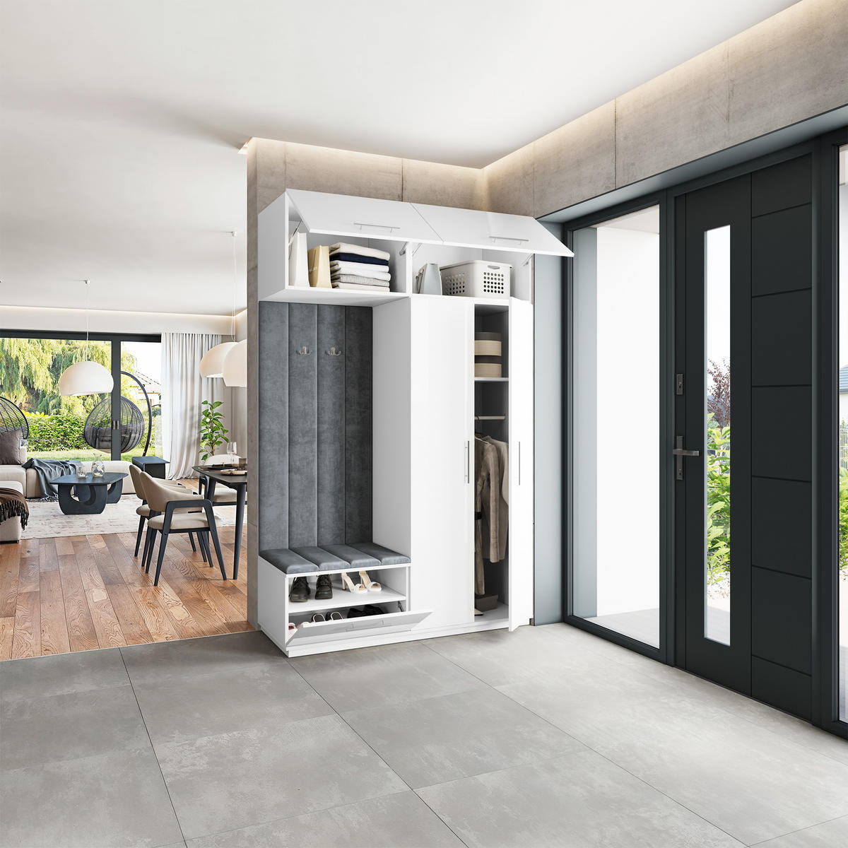 GARDEROBENSCHRANK REMA 150/240/60 cm Modern Garderobe-Set Weiß - Weiß/Grau, Holzwerkstoff (150/240/60cm) - MASSENO