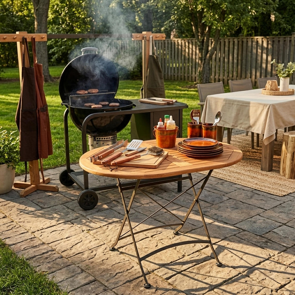 KLAPPTISCH Bad Belzig - 75cm rund mit schwarzem Flachstahlgestell - Belattung aus Eukalyptusholz, geölt - Schwarz, Holz (75/75/74cm) - TPFGarden